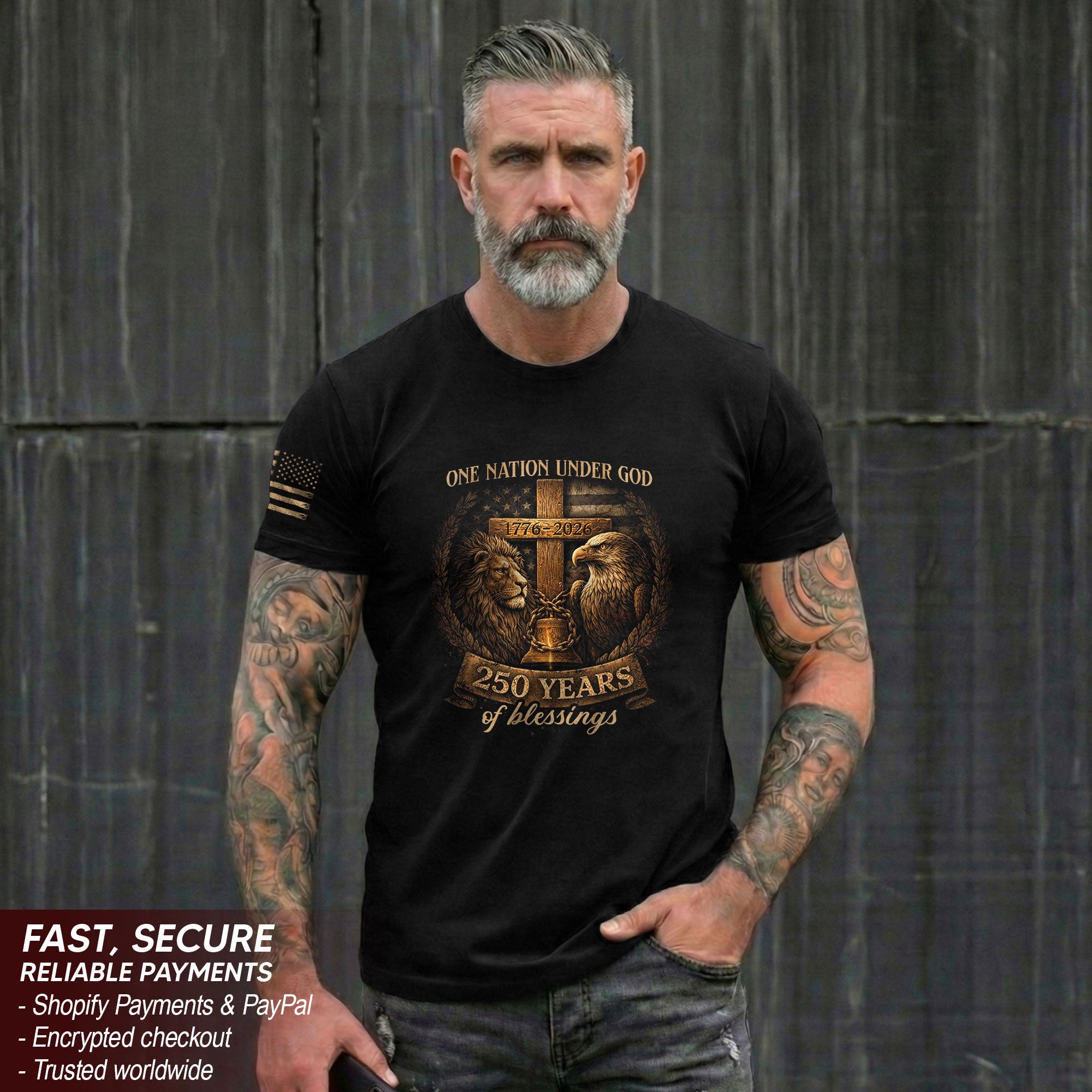 America 250th Anniversary 1776-2026 T-Shirt – Christian Lion and Eagle One Nation Under God Semiquincentennial Patriotic Shirt