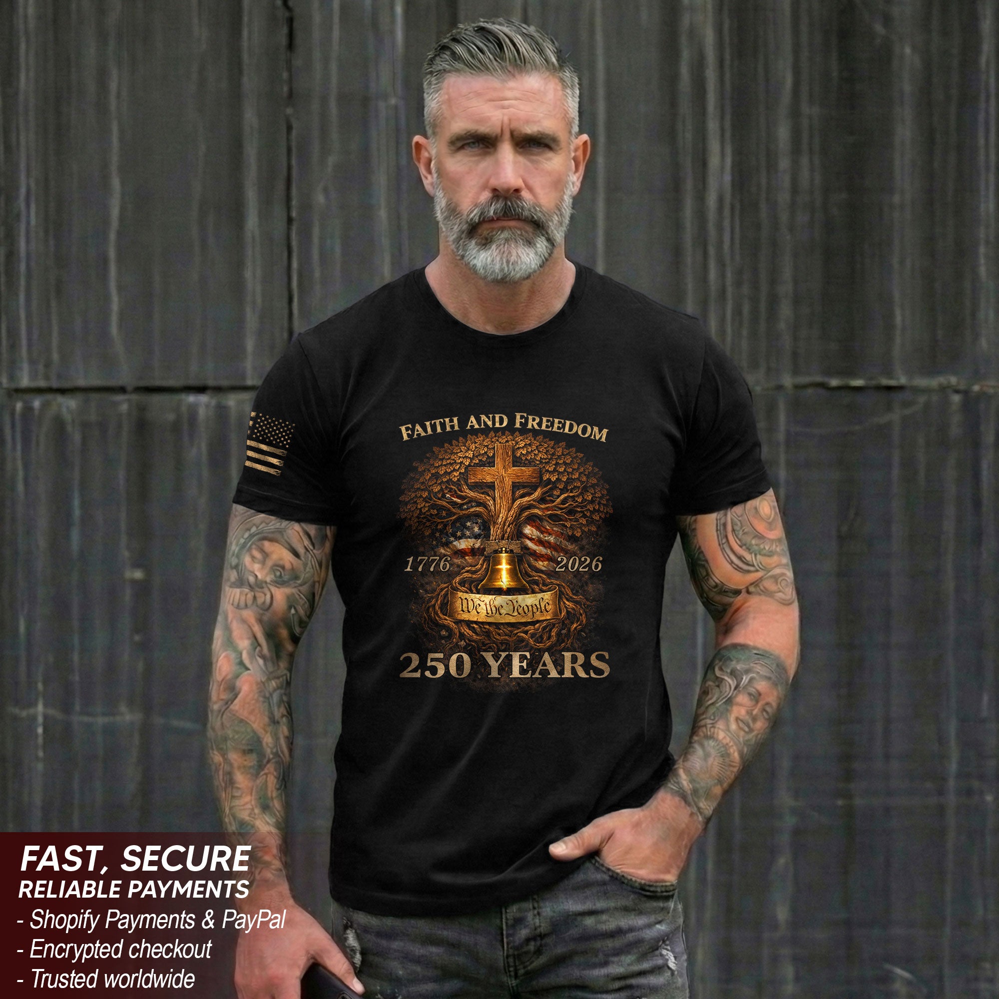 America 250th Anniversary T-Shirt 1776-2026 – Christian Tree of Life Faith & Freedom Tee