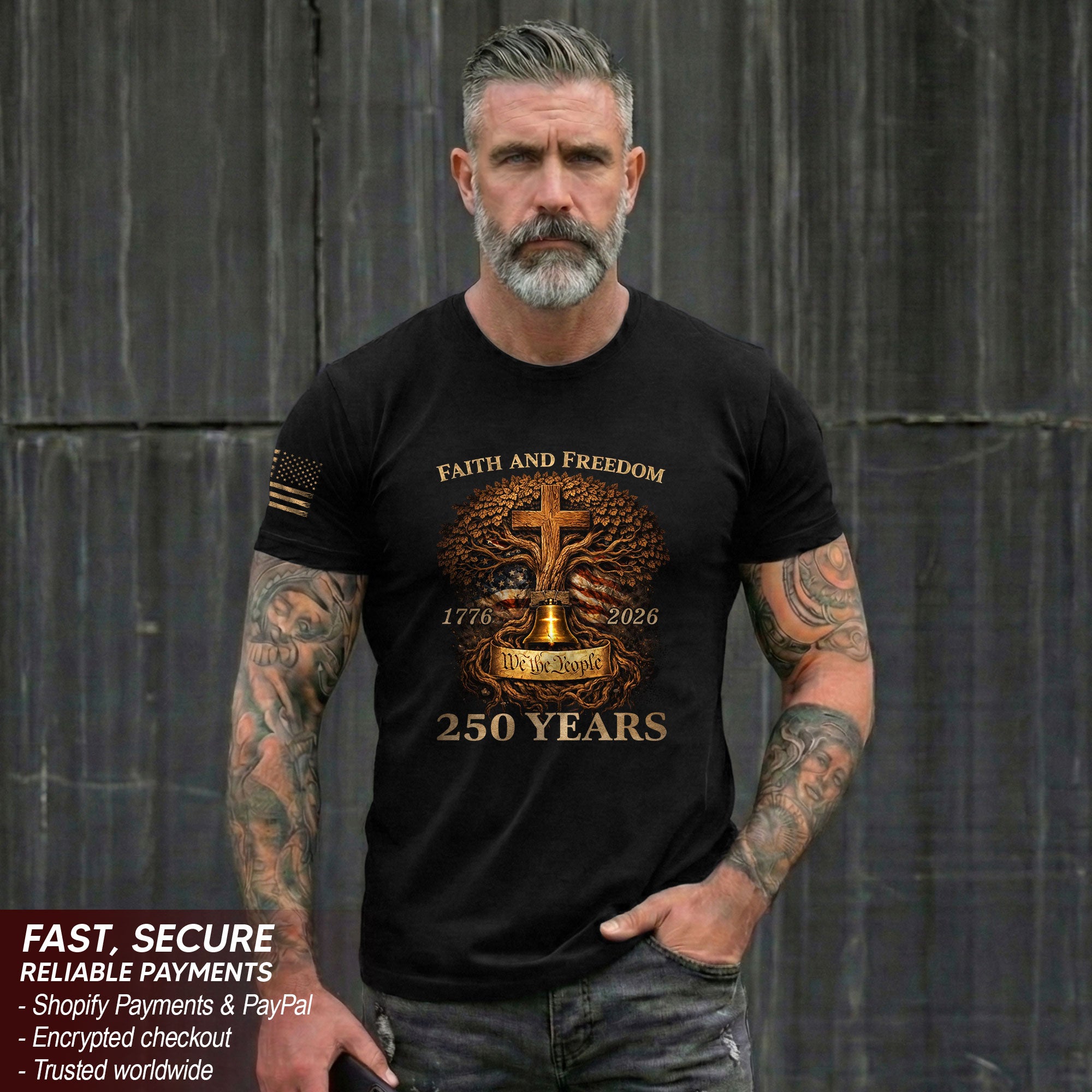 America 250th Anniversary T-Shirt 1776-2026 – Christian Tree of Life Faith & Freedom Tee