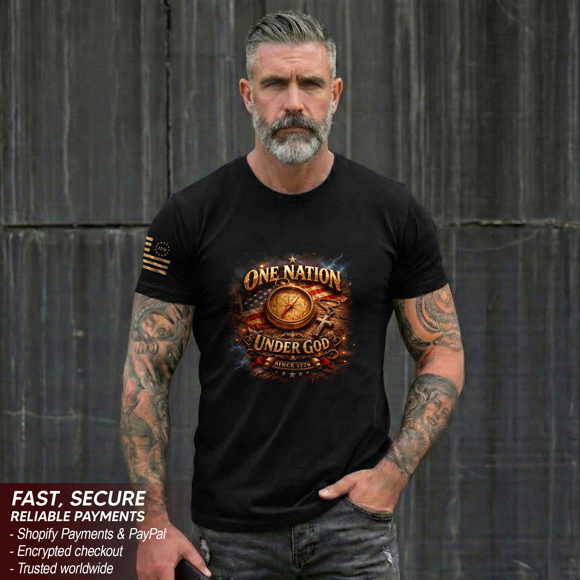 250 Years Anniversary 1776-2026 Christian Patriotic T-Shirt – Compass & Cross One Nation Under God Bible Bootleg Graphic Shirt