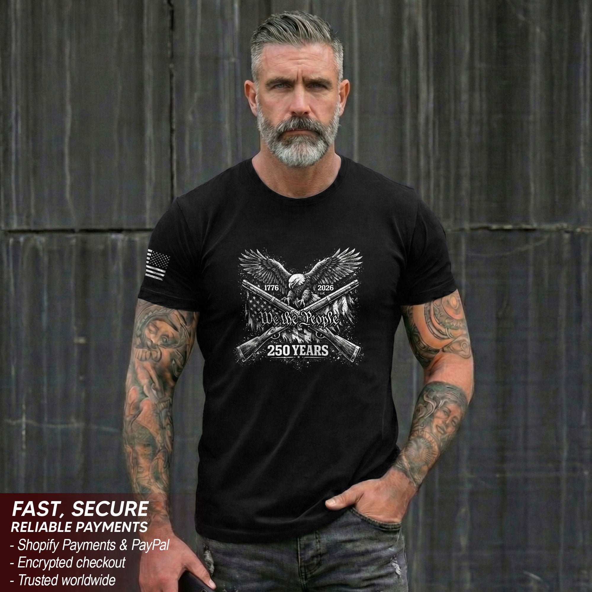 America 250th Anniversary T-Shirt 1776-2026 – We The People Eagle & Crossed Rifles Tee