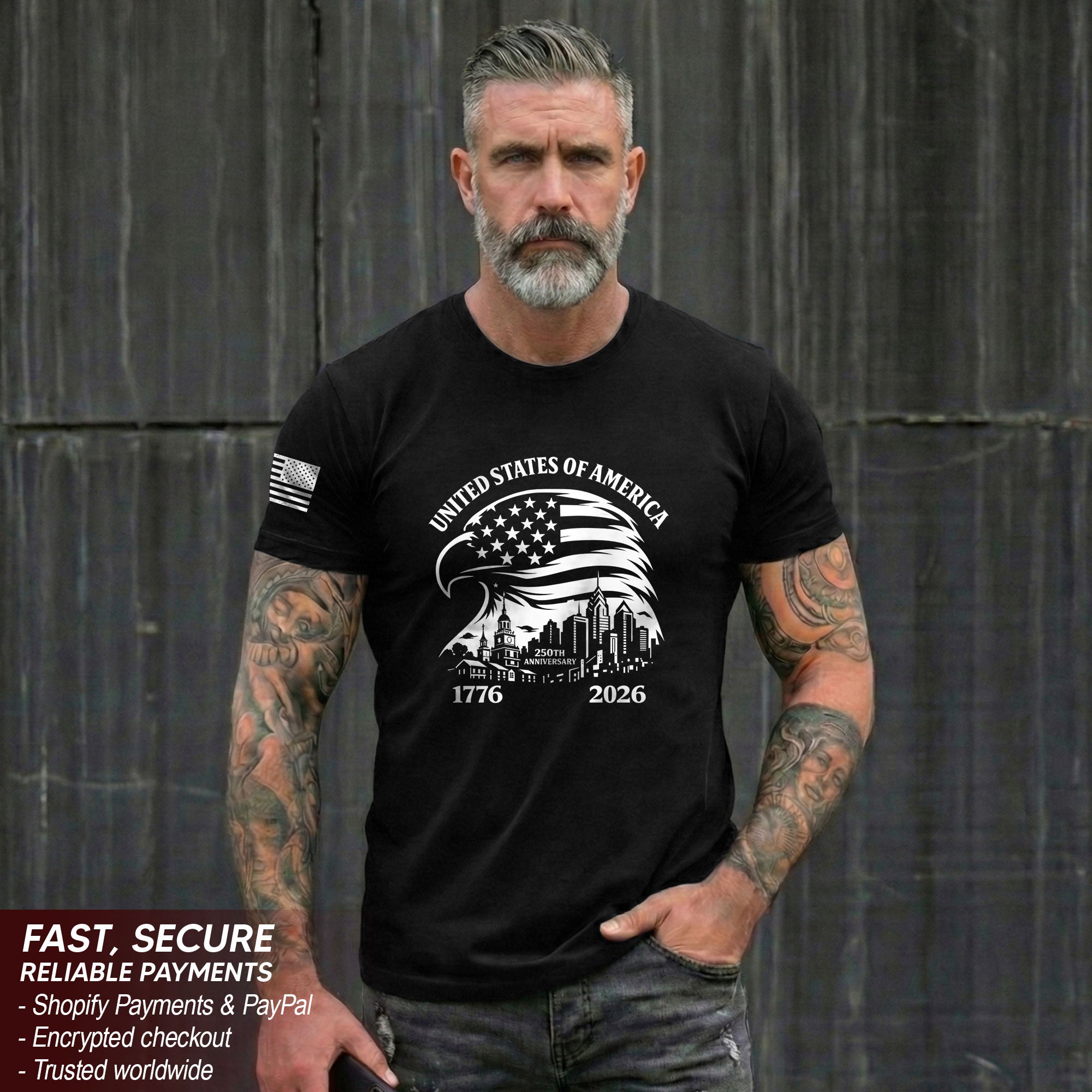 USA 250th Anniversary 1776-2026 T-Shirt – Eagle & American Flag Patriotic Freedom Mens Shirt