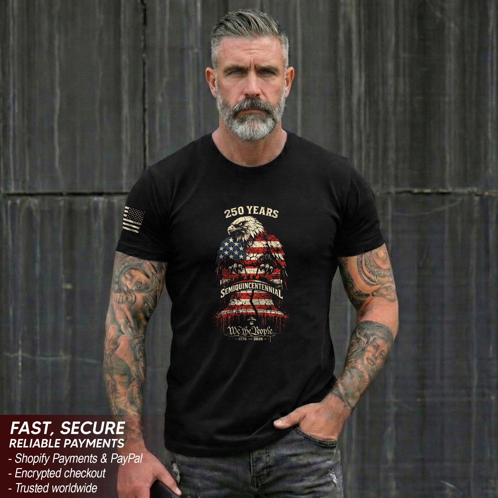 1776-2026 America 250th Anniversary T-Shirt – Liberty Bell & Eagle We The People Patriotic Mens Tee