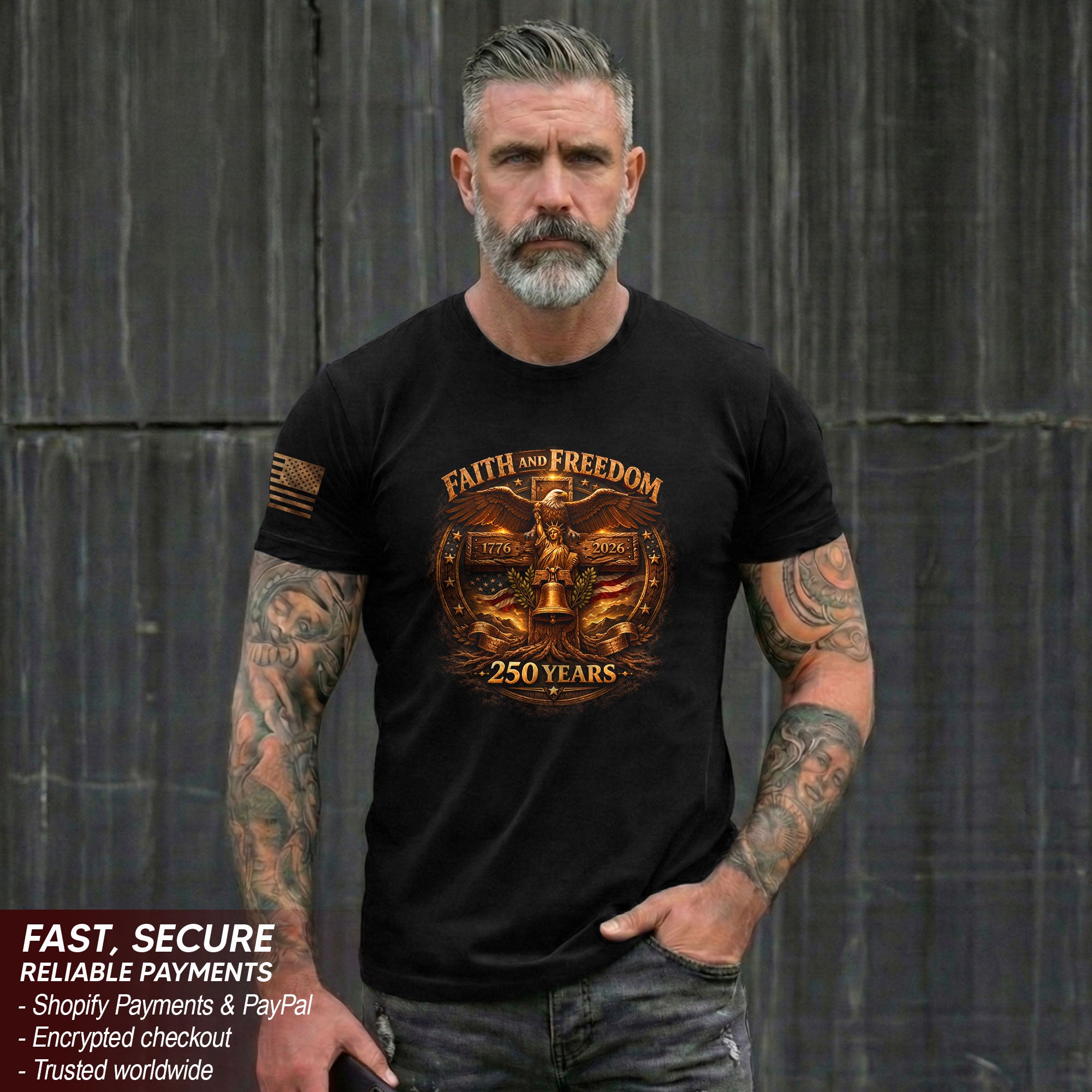 America 250th Anniversary T-Shirt 1776-2026 – Eagle, Cross & Liberty Bell Christian Tee
