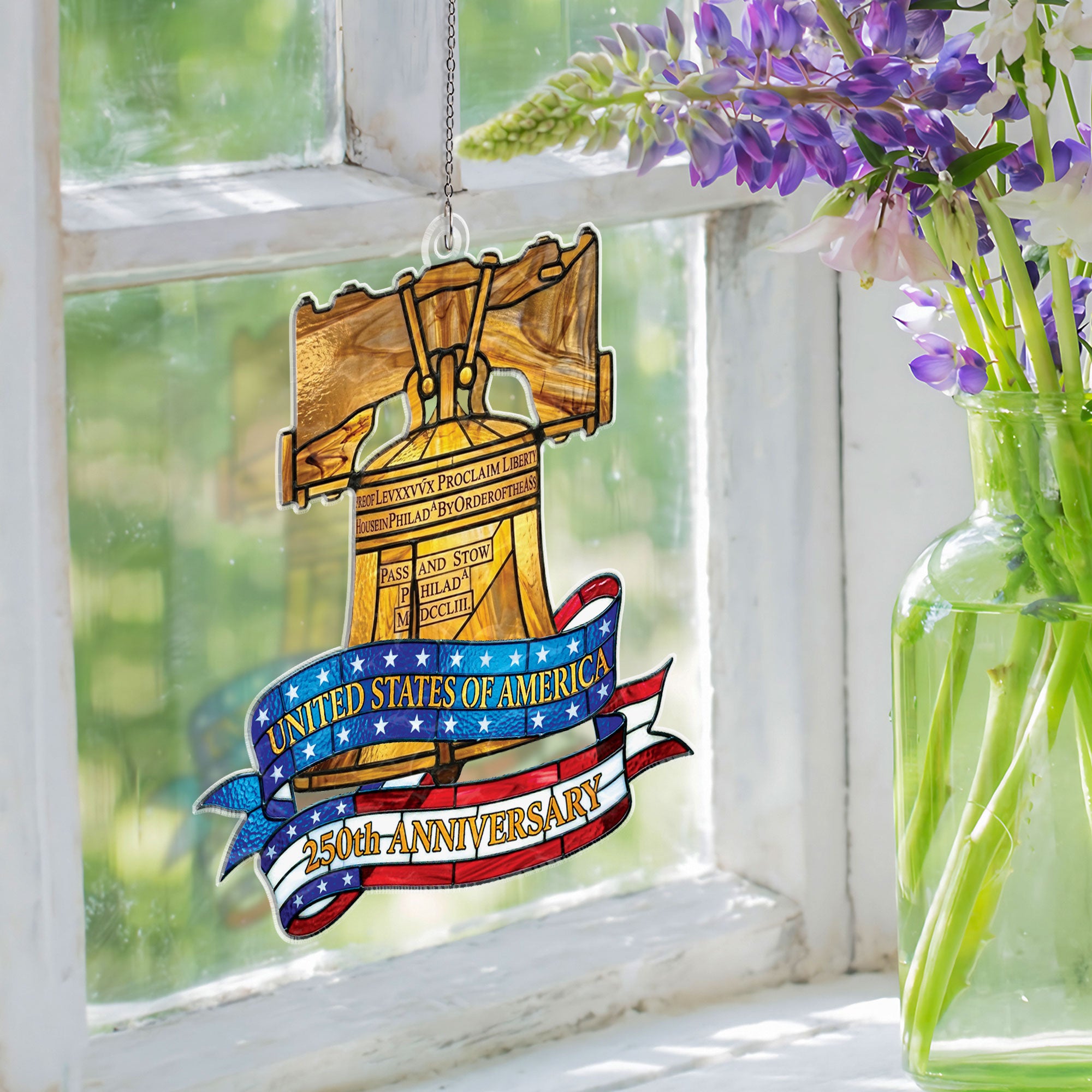 US 250th Anniversary Philadelphia Liberty Bell Heritage Stained Glass Acrylic Suncatcher Ornament