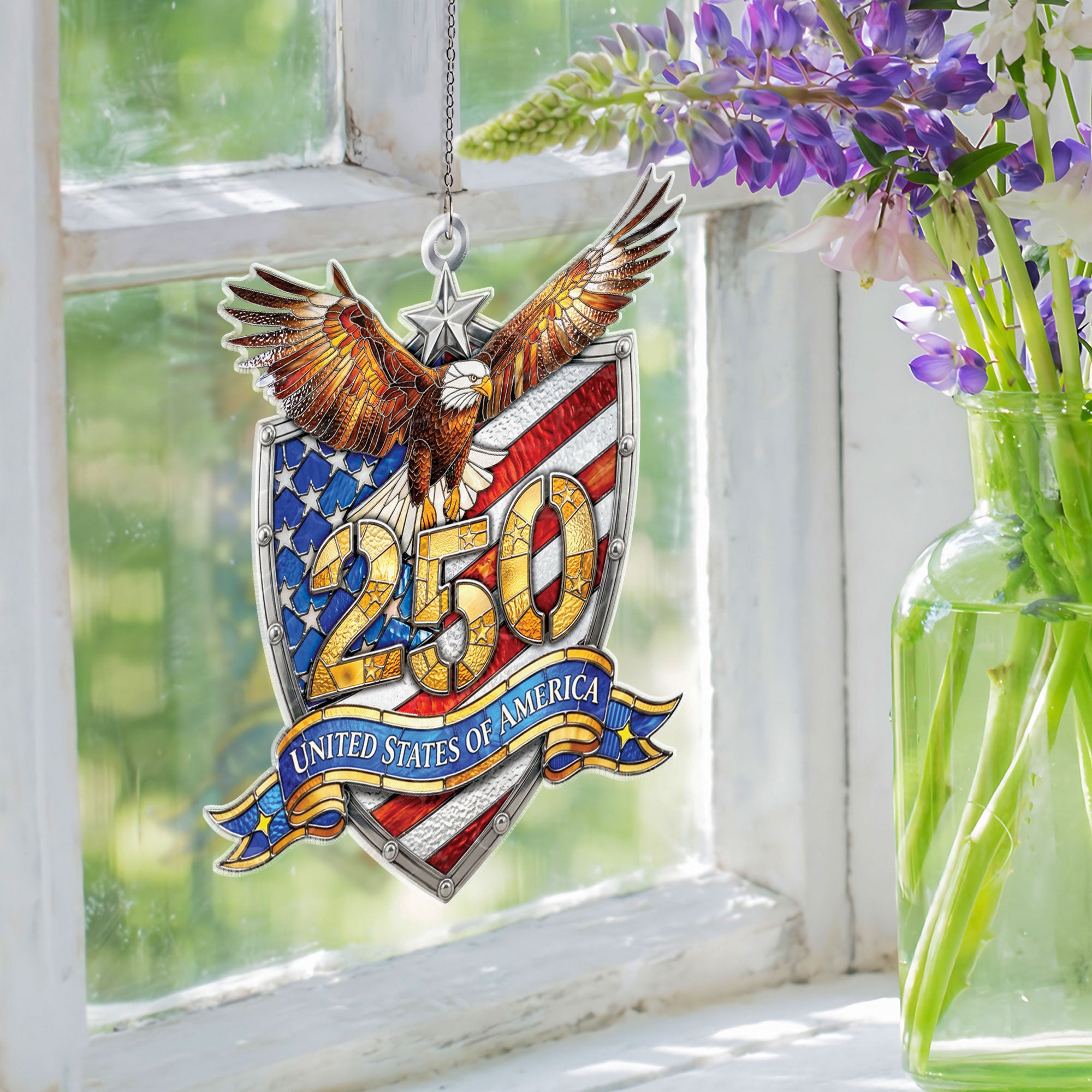 America 250th Anniversary Patriotic Eagle Shield USA Flag Acrylic Suncatcher Ornament