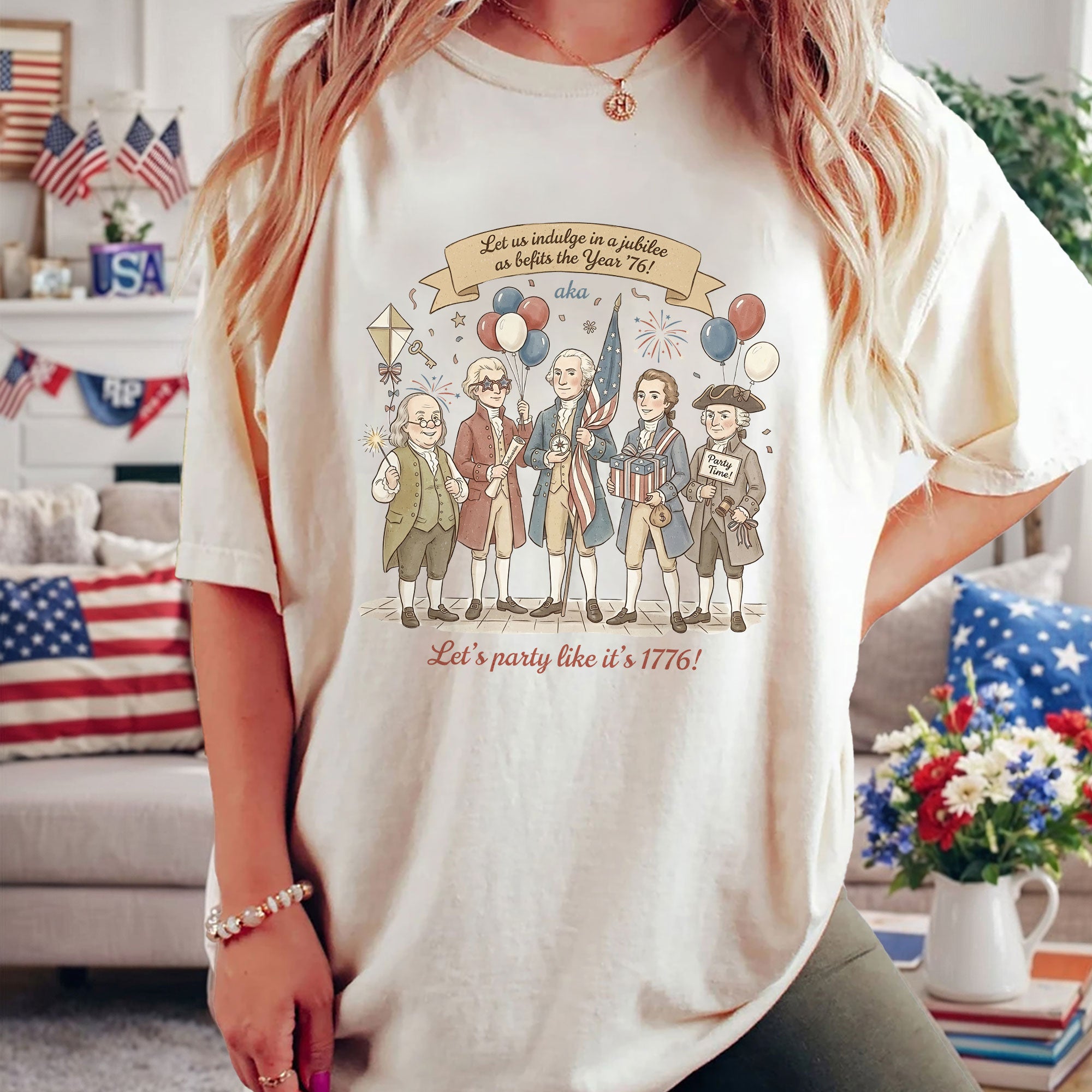 Vintage Funny Founding Fathers Shirt Let's Party Like It's 1776 Patriotic