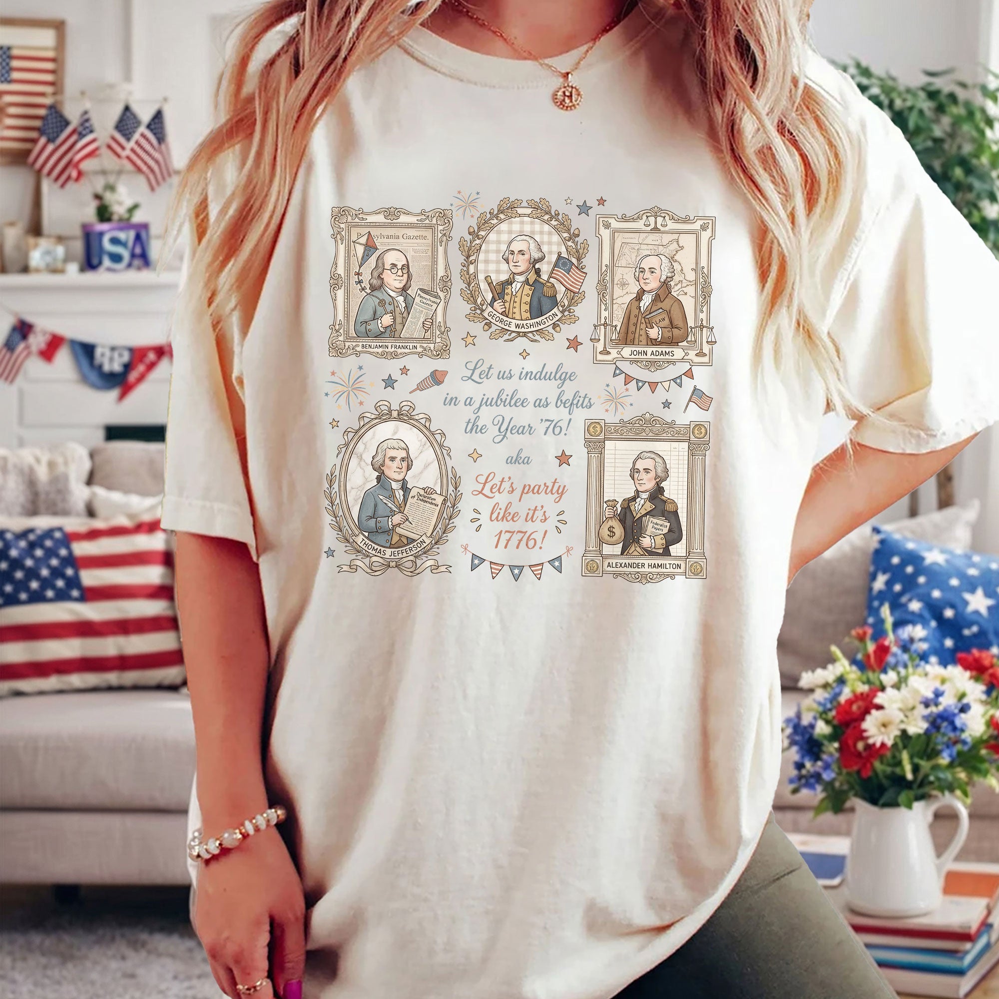 Funny Founding Fathers Portrait Shirt Let’s Party Like It’s 1776 Patriotic Vintage USA