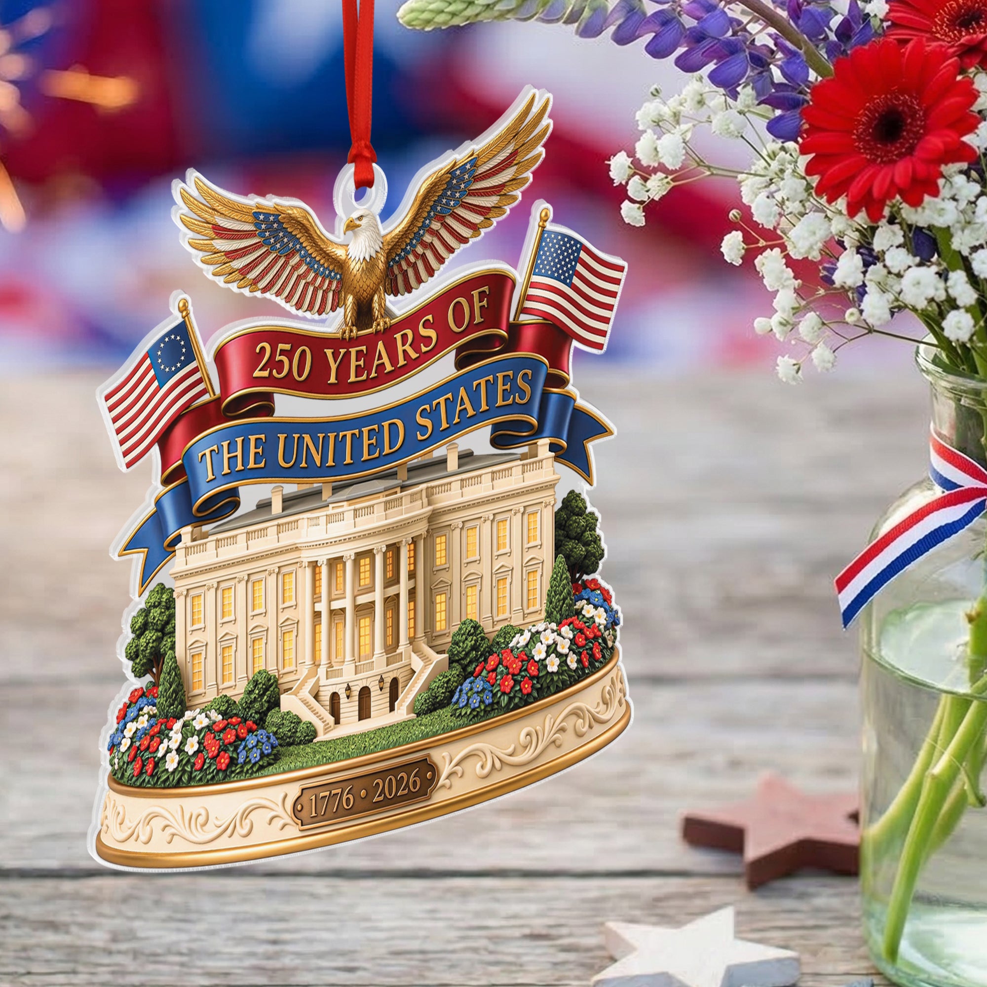 250 Years United States Ornament Patriotic Eagle White House Acrylic Decor 1776-2026
