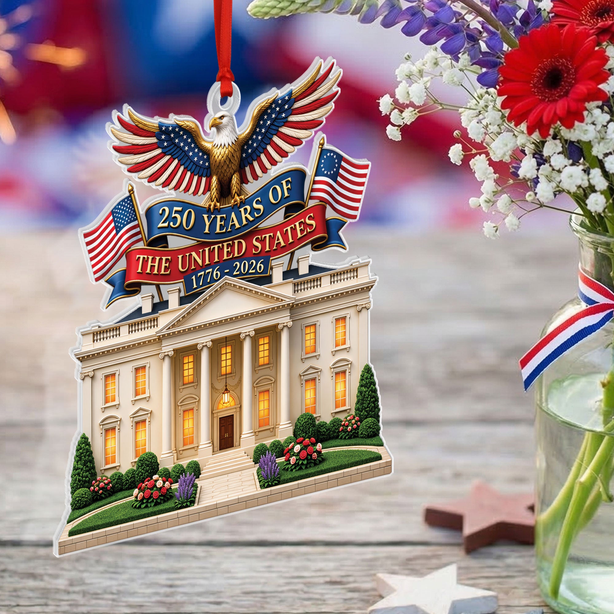 Patriotic Eagle 250 Years Ornament White House Acrylic Hanging Decor 1776 2026 Gift