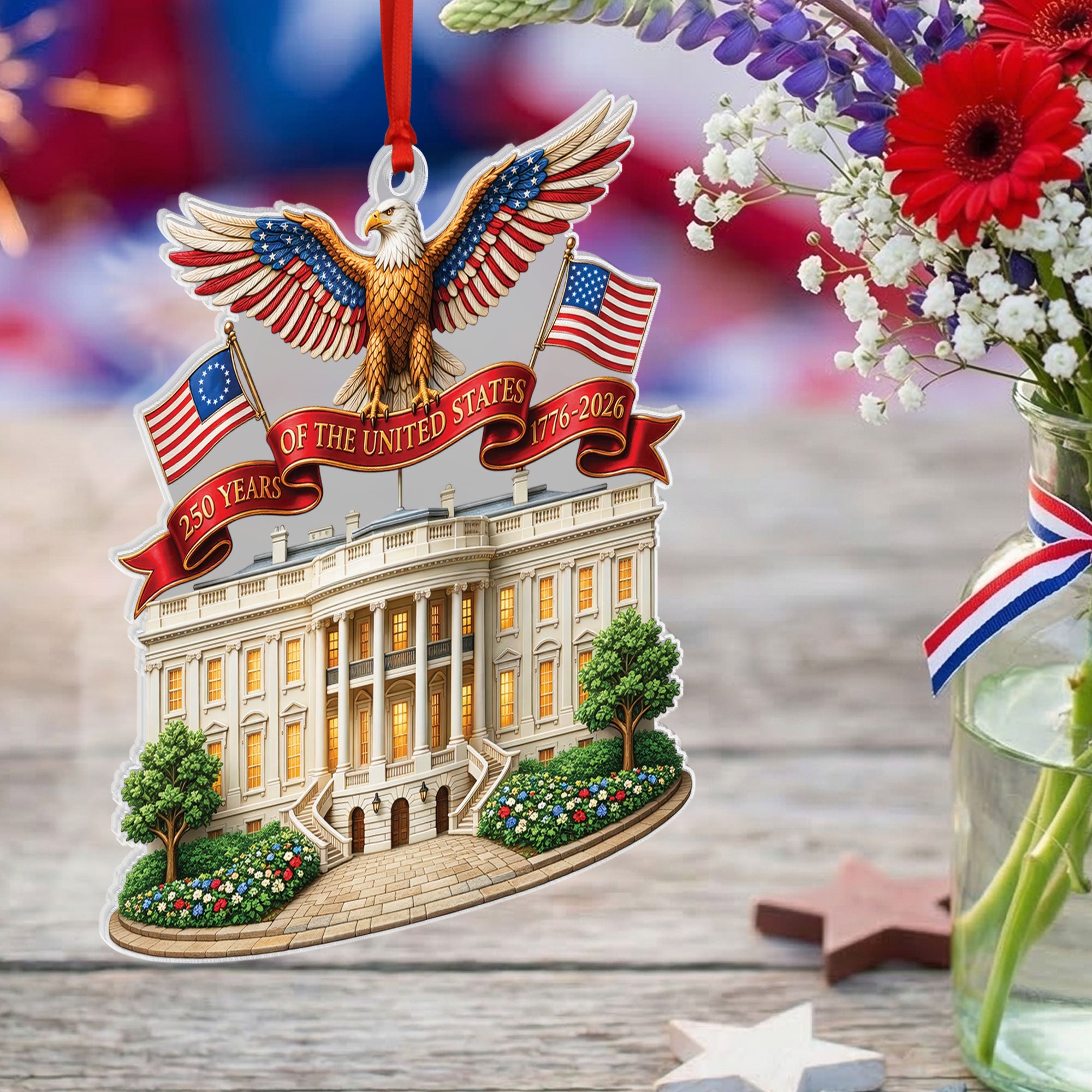 White House 250th Anniversary Ornament Patriotic Eagle Acrylic Decor 1776 2026 USA Gift