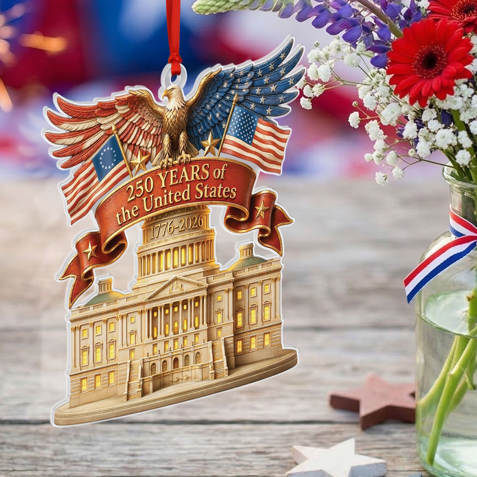 United States 250 Years 1776-2026 Patriotic Eagle Keepsake Acrylic Ornament Gift