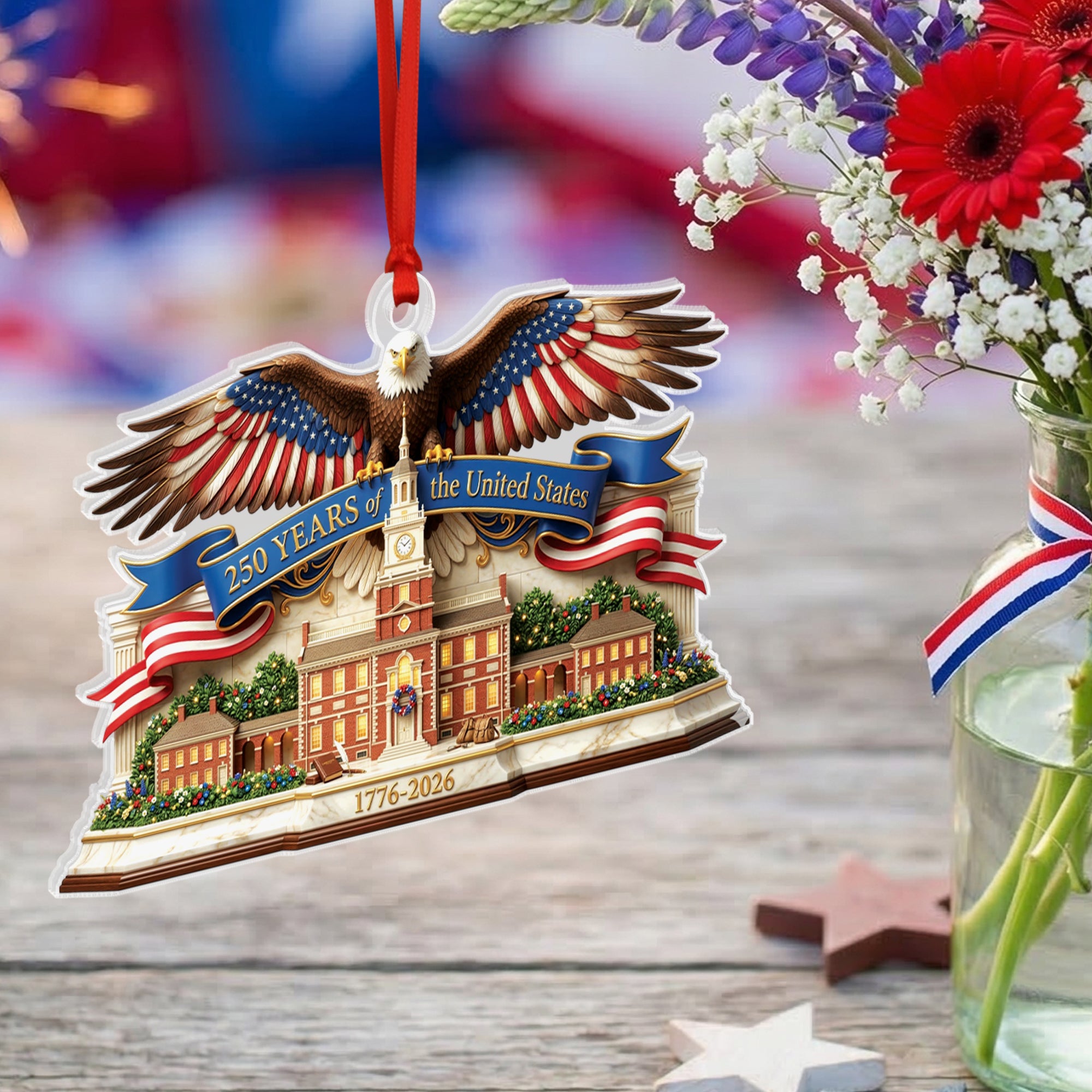 United States 250 Years 1776-2026 Heritage Eagle Banner Acrylic Ornament Keepsake Gift