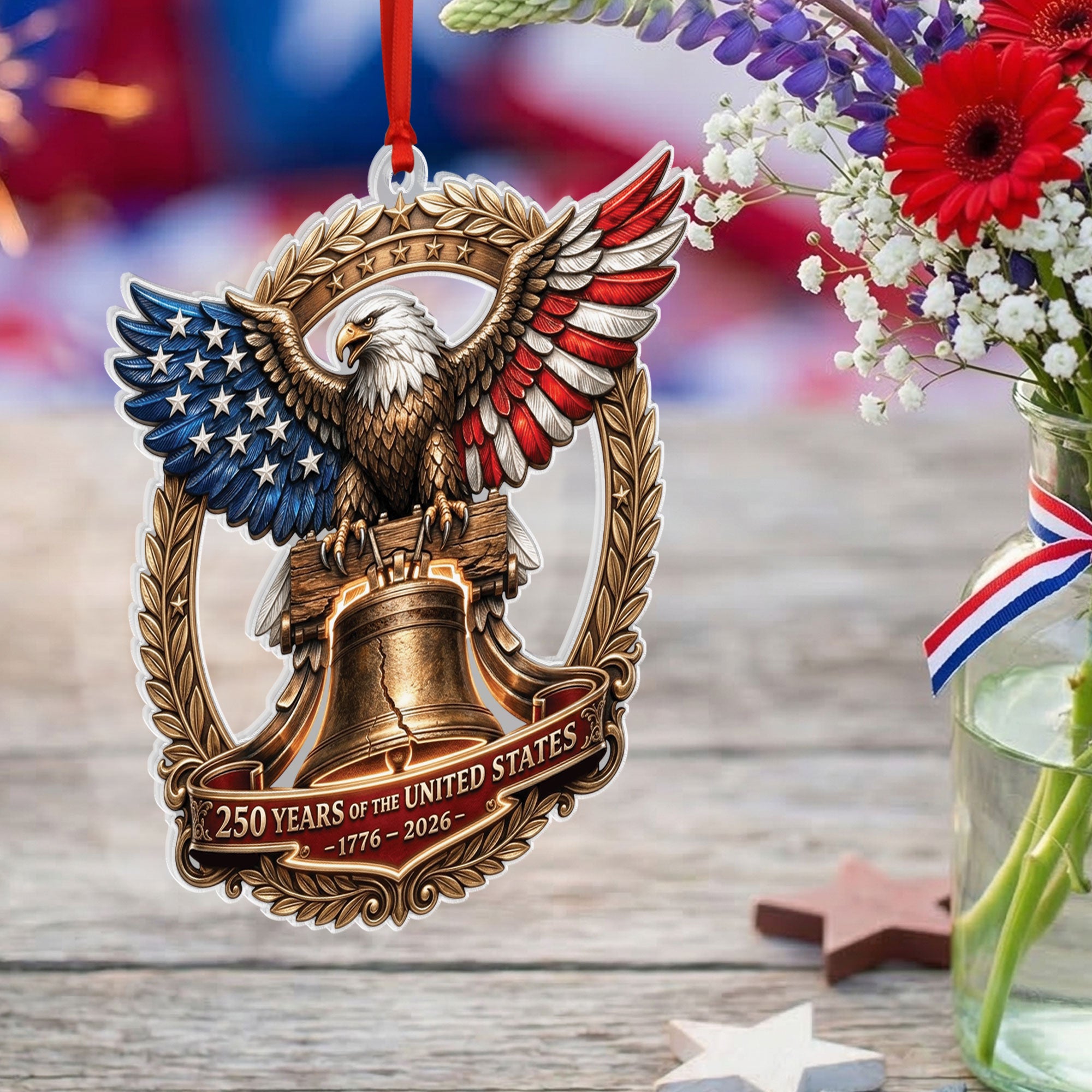 United States 250 Years 1776-2026 Liberty Bell Laurel Wreath Acrylic Ornament Gift