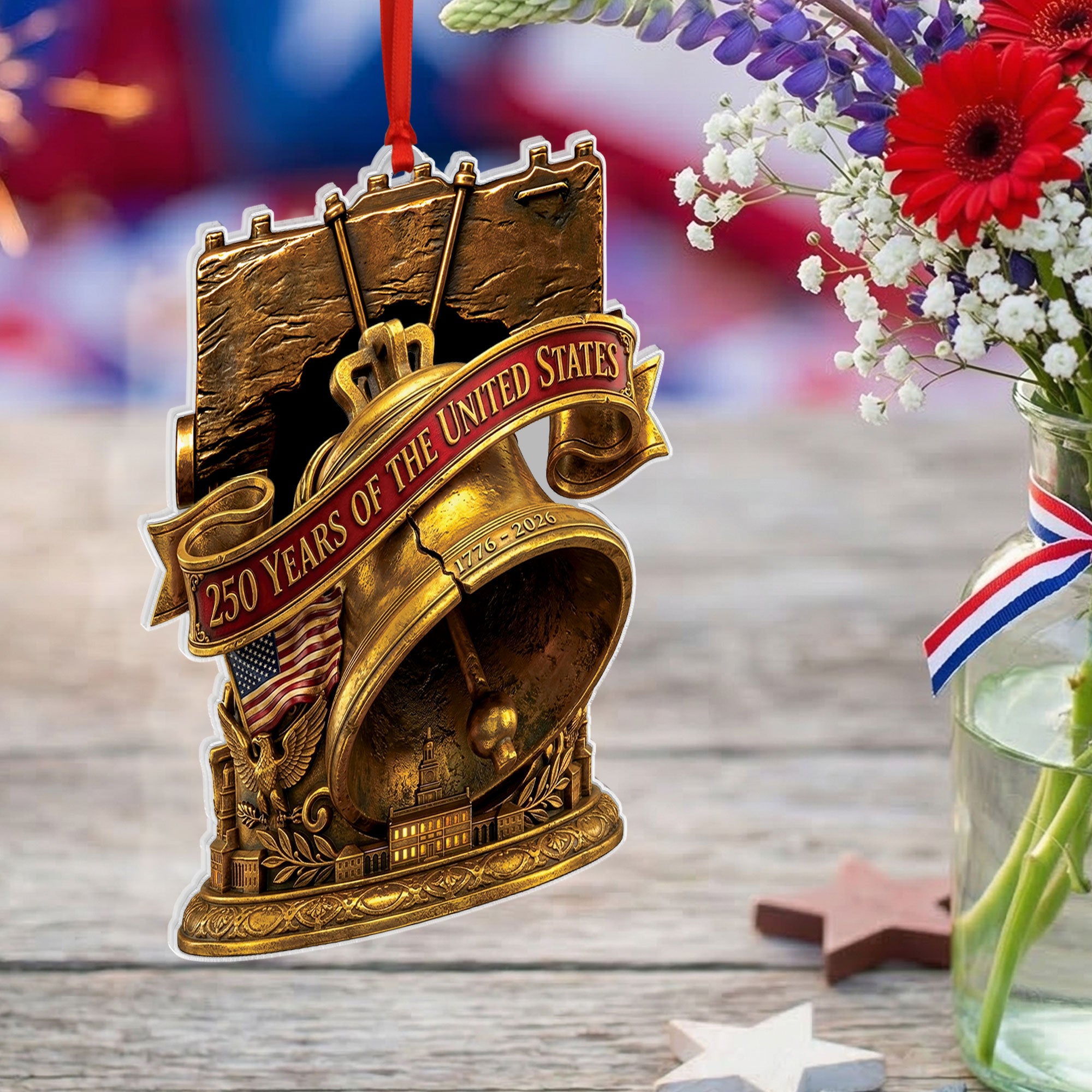 250 Years United States 1776-2026 Antique Bronze Liberty Bell Acrylic Ornament Gift