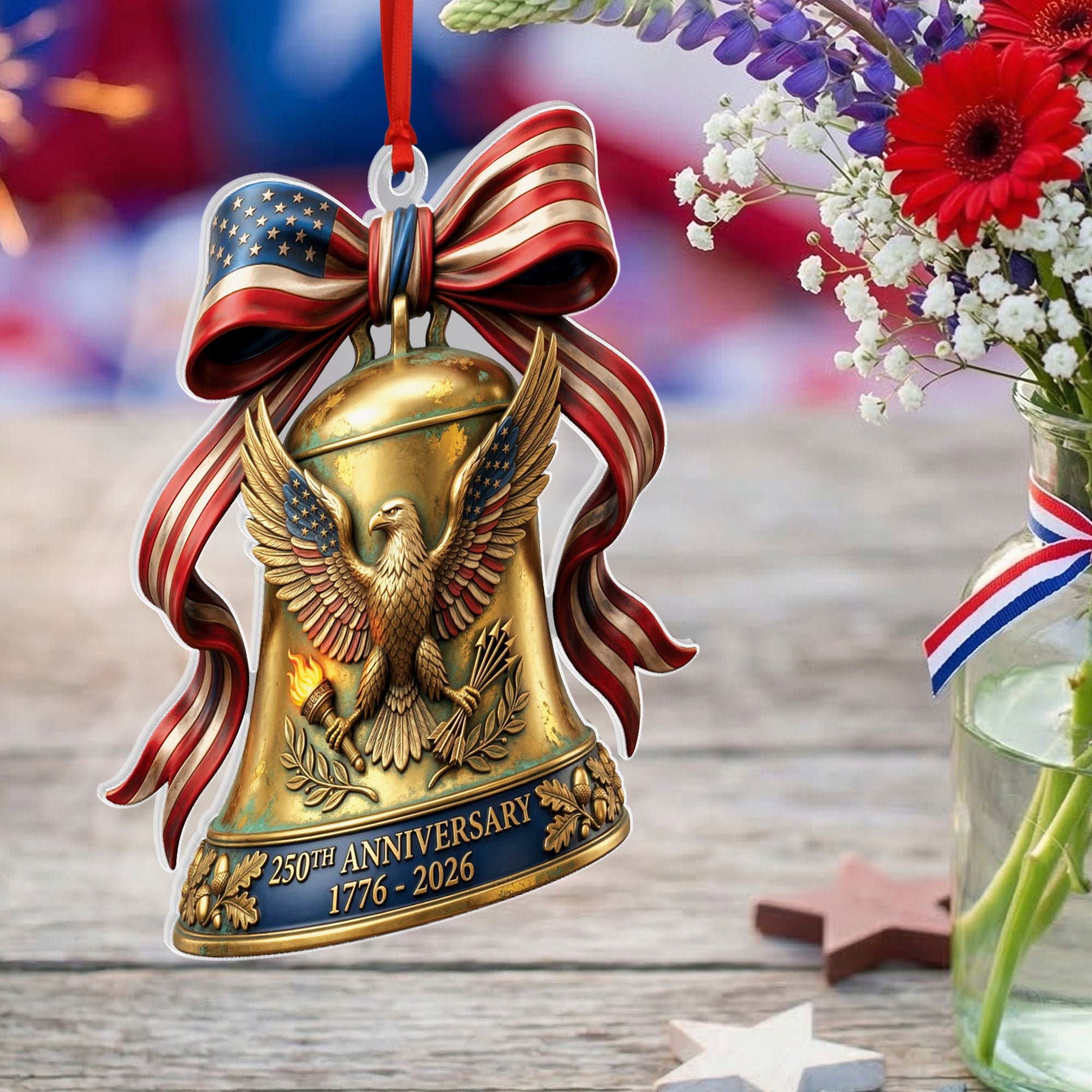 250th Anniversary U.S. Acrylic Ornament – American Eagle & Patriotic Bell