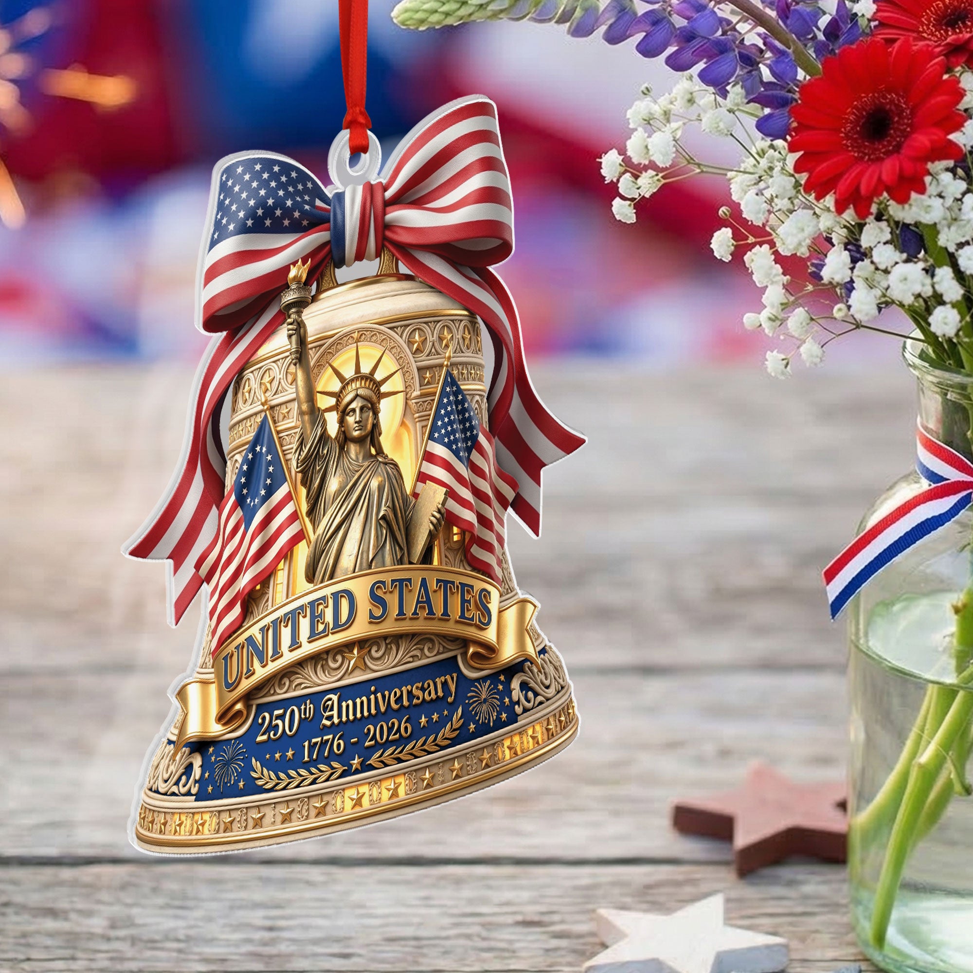 Commemorative U.S. 250th Anniversary Acrylic Ornament – Statue of Liberty & Flags, 2026 Edition