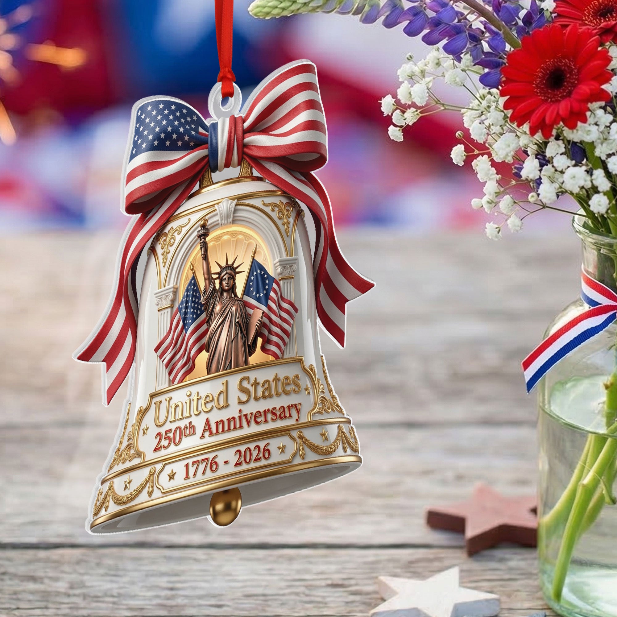 250th Anniversary U.S. Acrylic Ornament – Statue of Liberty with Flags, 2026 Commemorative Decoration
