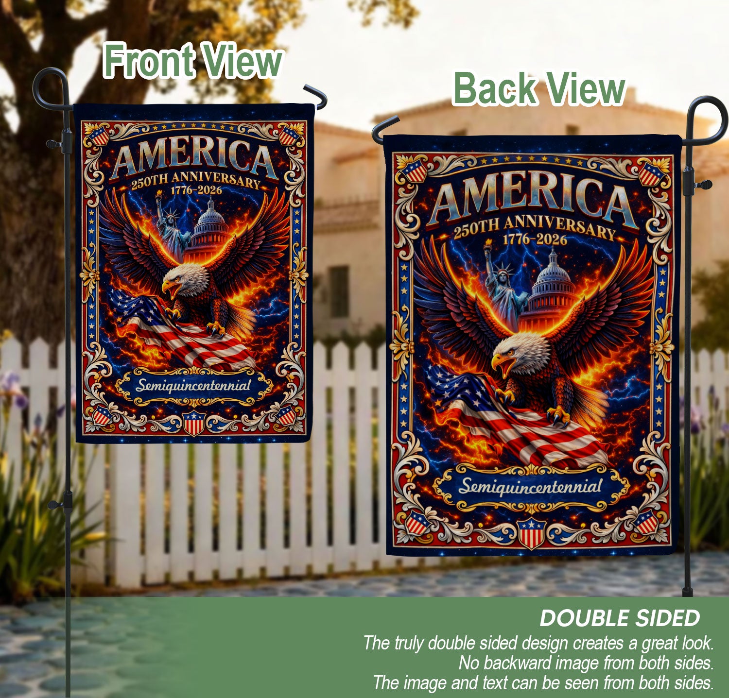 United States 250th Anniversary Garden Flag Patriotic Eagle Statue Of Liberty Yard Decor 12x18inch