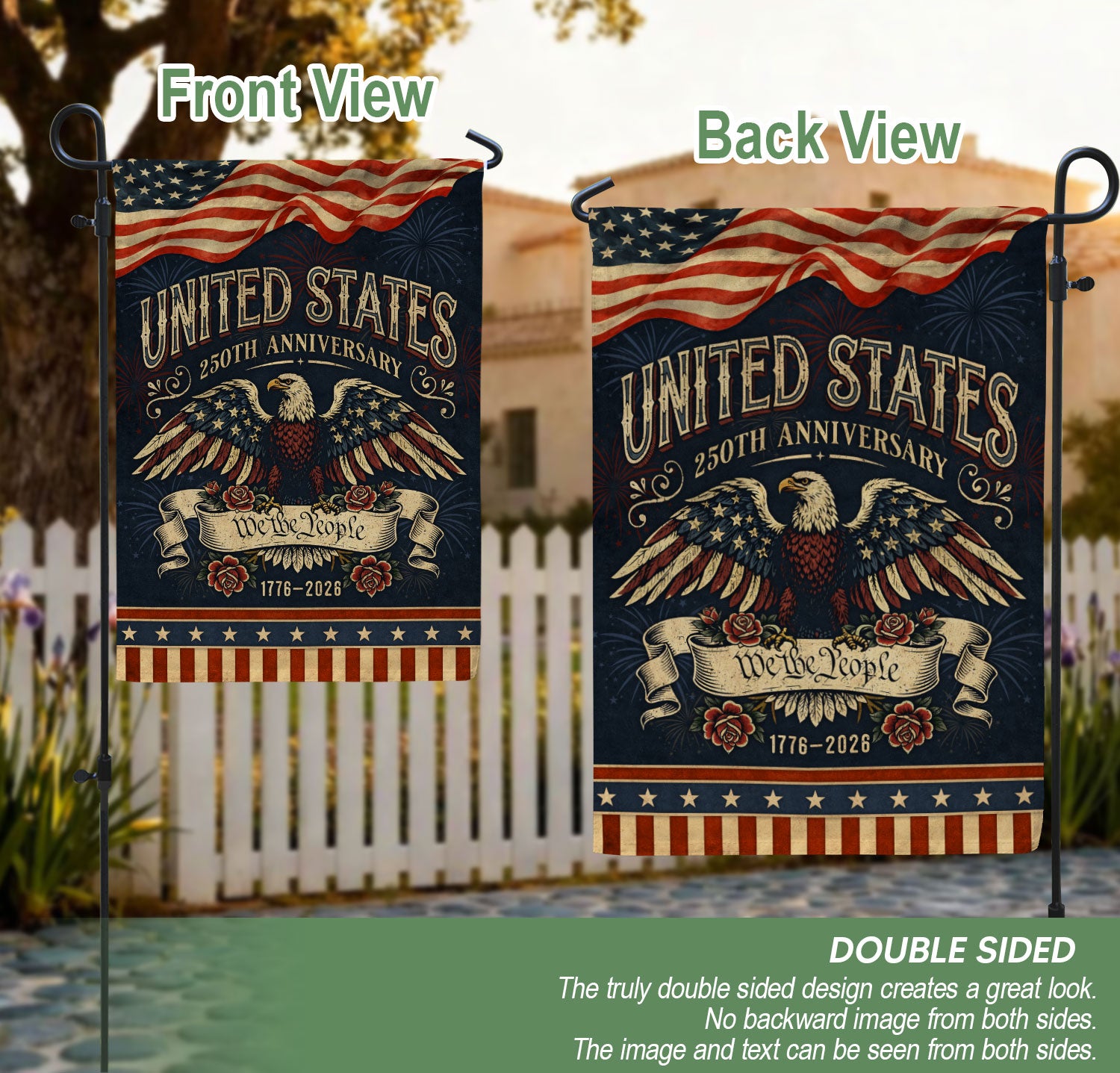 United States 250th Anniversary Garden Flag Patriotic 1776-2026 We The People Yard Decor 12x18inch
