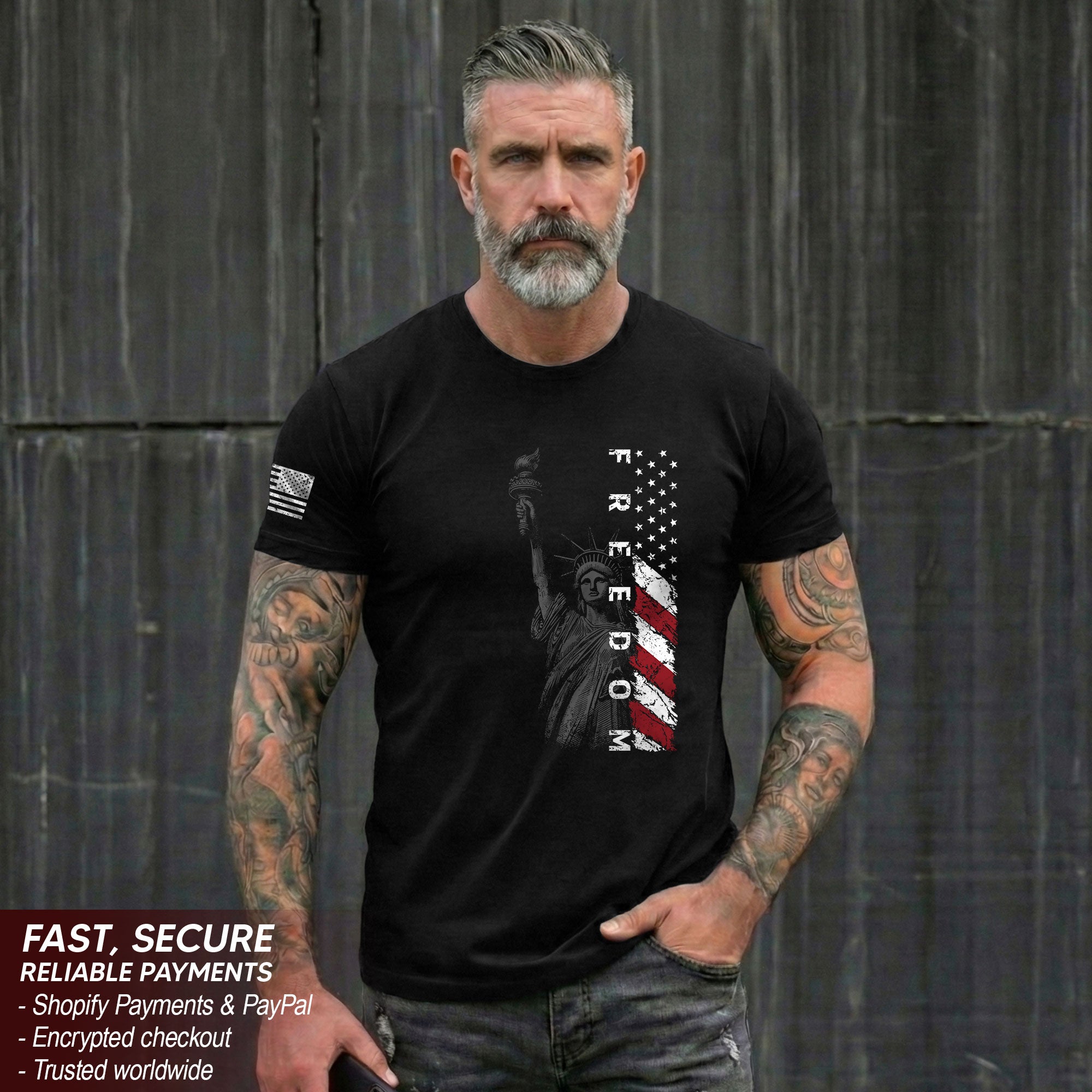 Freedom 2D Shirt Statue of Liberty American Flag Patriotic Graphic Tee USA