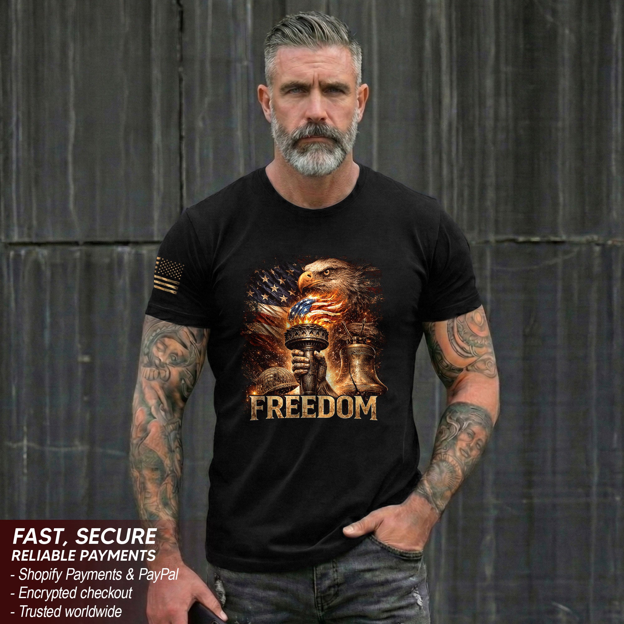 Freedom T-Shirt 2D Eagle Liberty Torch American Flag Patriotic Vintage