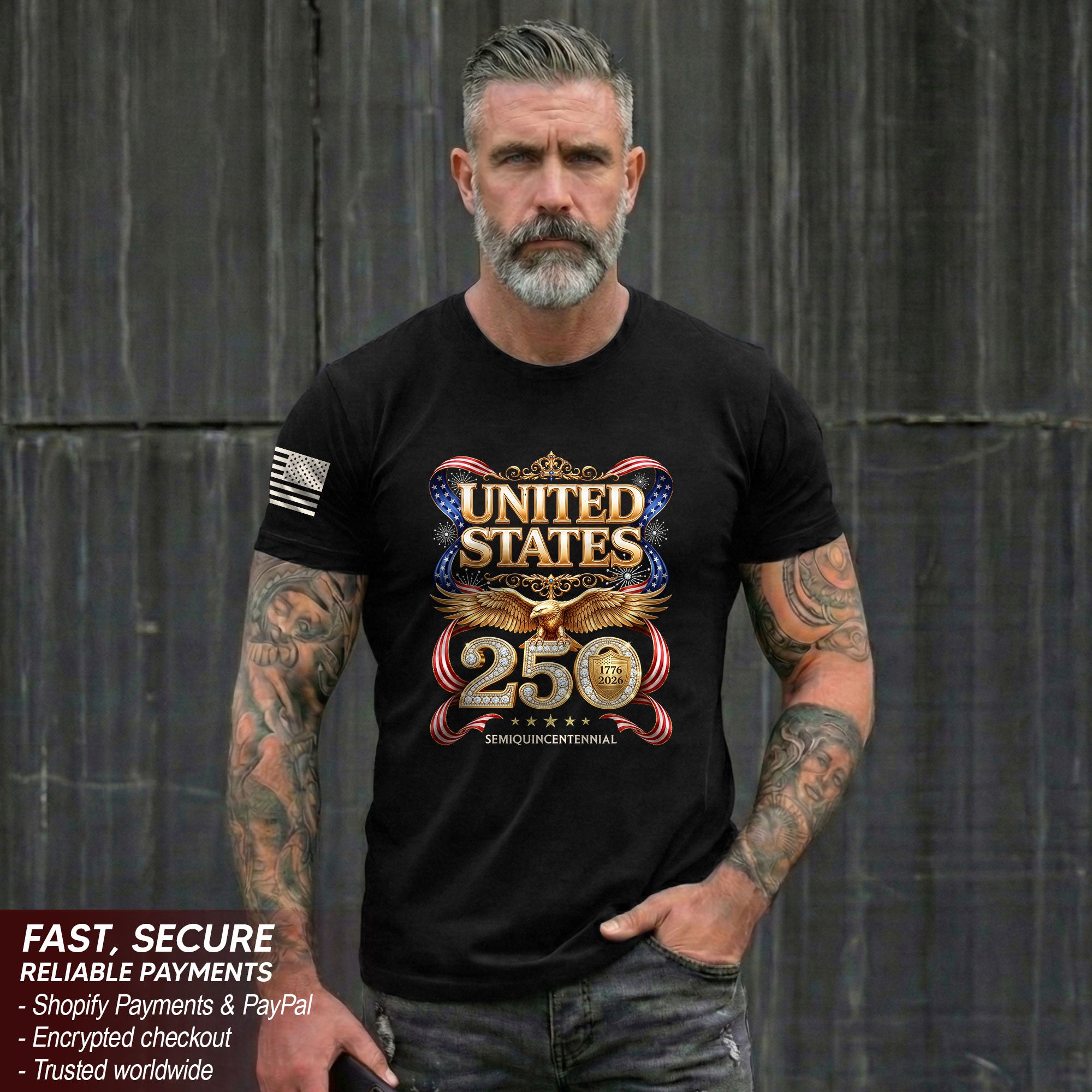 1776-2026 250th Anniversary T-Shirt - United States Golden Eagle Luxury Graphic