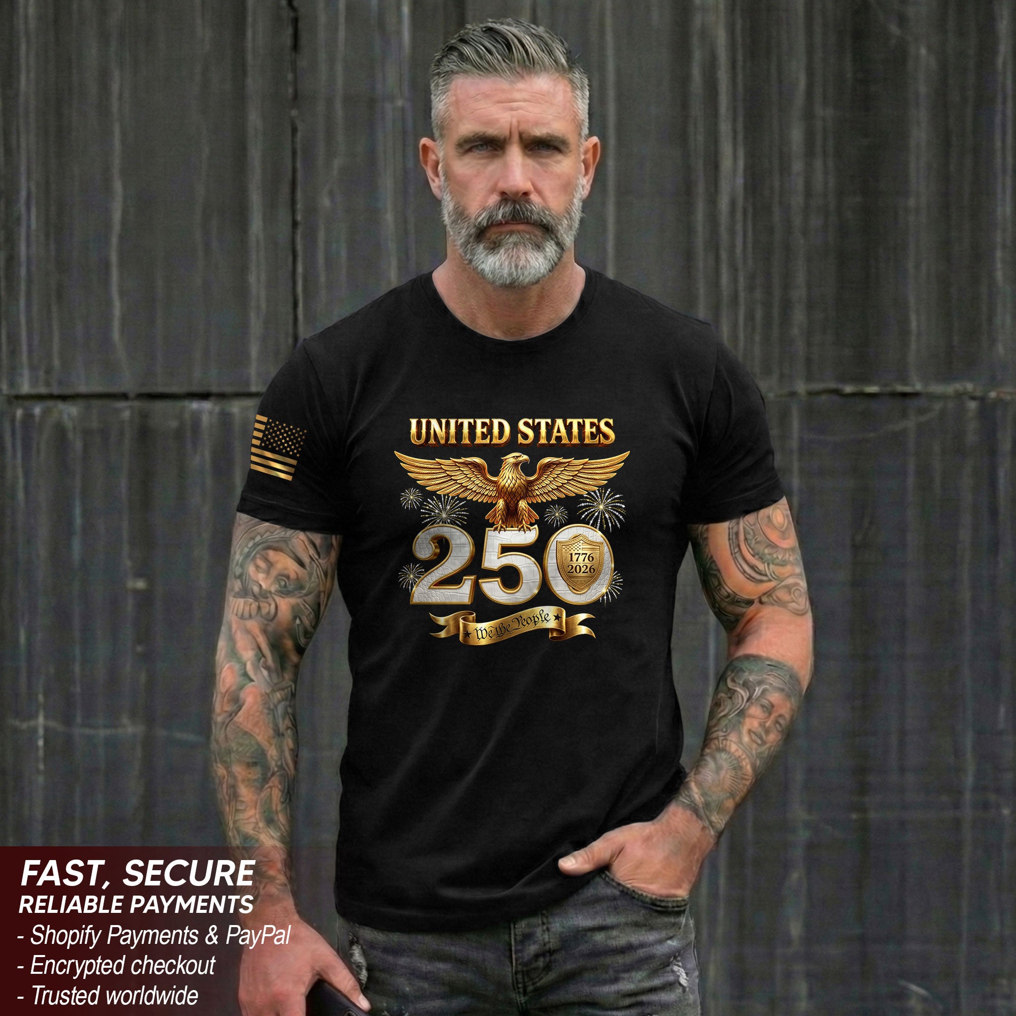 Patriotic 250 Years T-Shirt 1776-2026 - United States Golden Eagle Anniversary Shirt