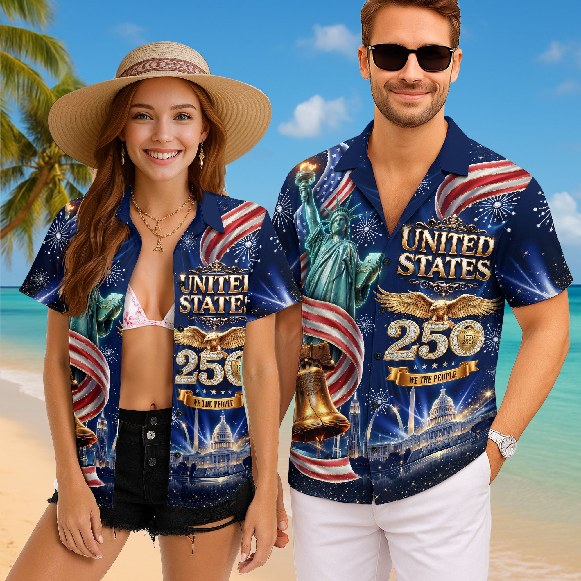 United States 250 Years Hawaiian Shirt Patriotic Eagle Liberty Bell Independence Day Gift