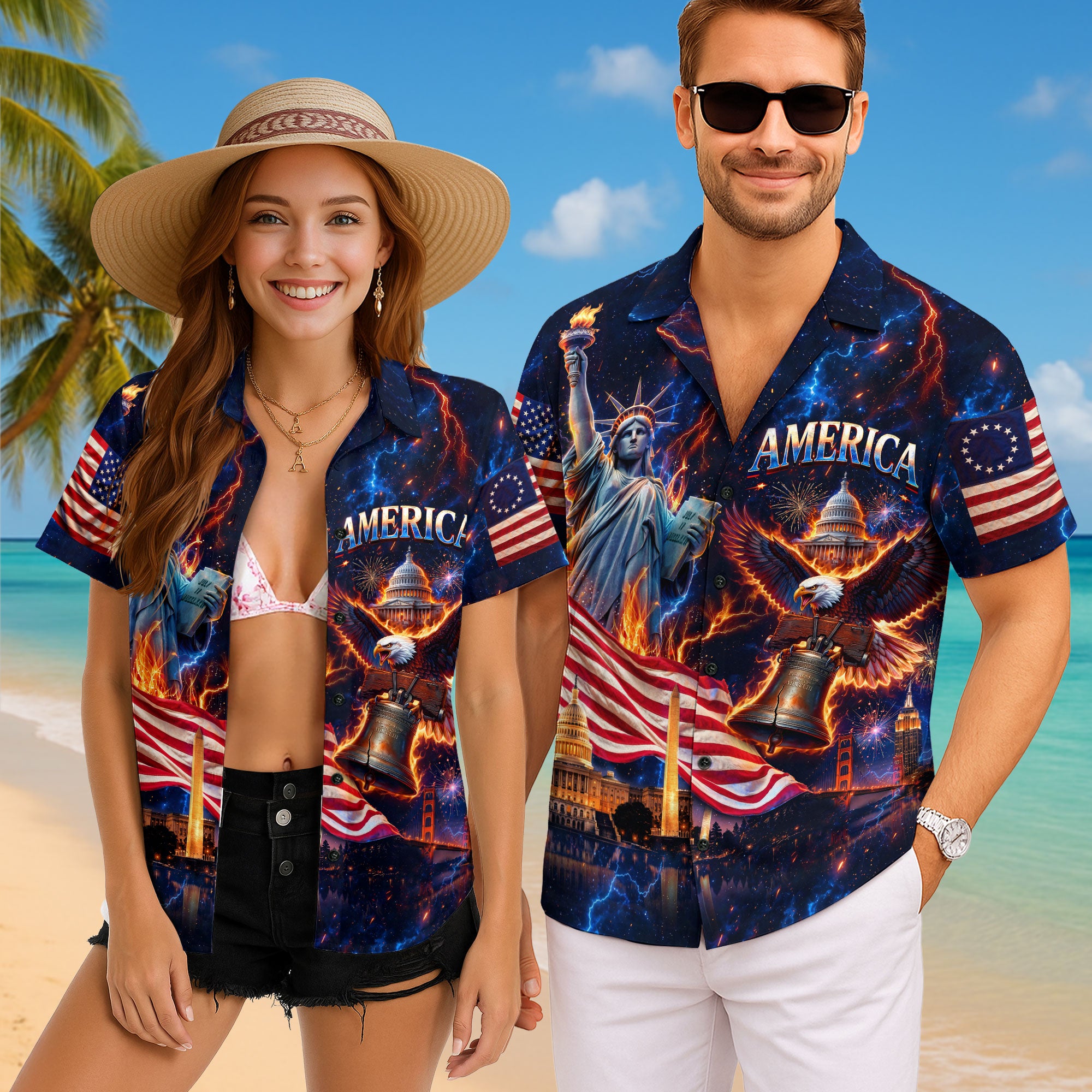 Hawaiian Shirt Patriotic 1776 2026 Eagle Liberty Bell 4th Of July Independence Day