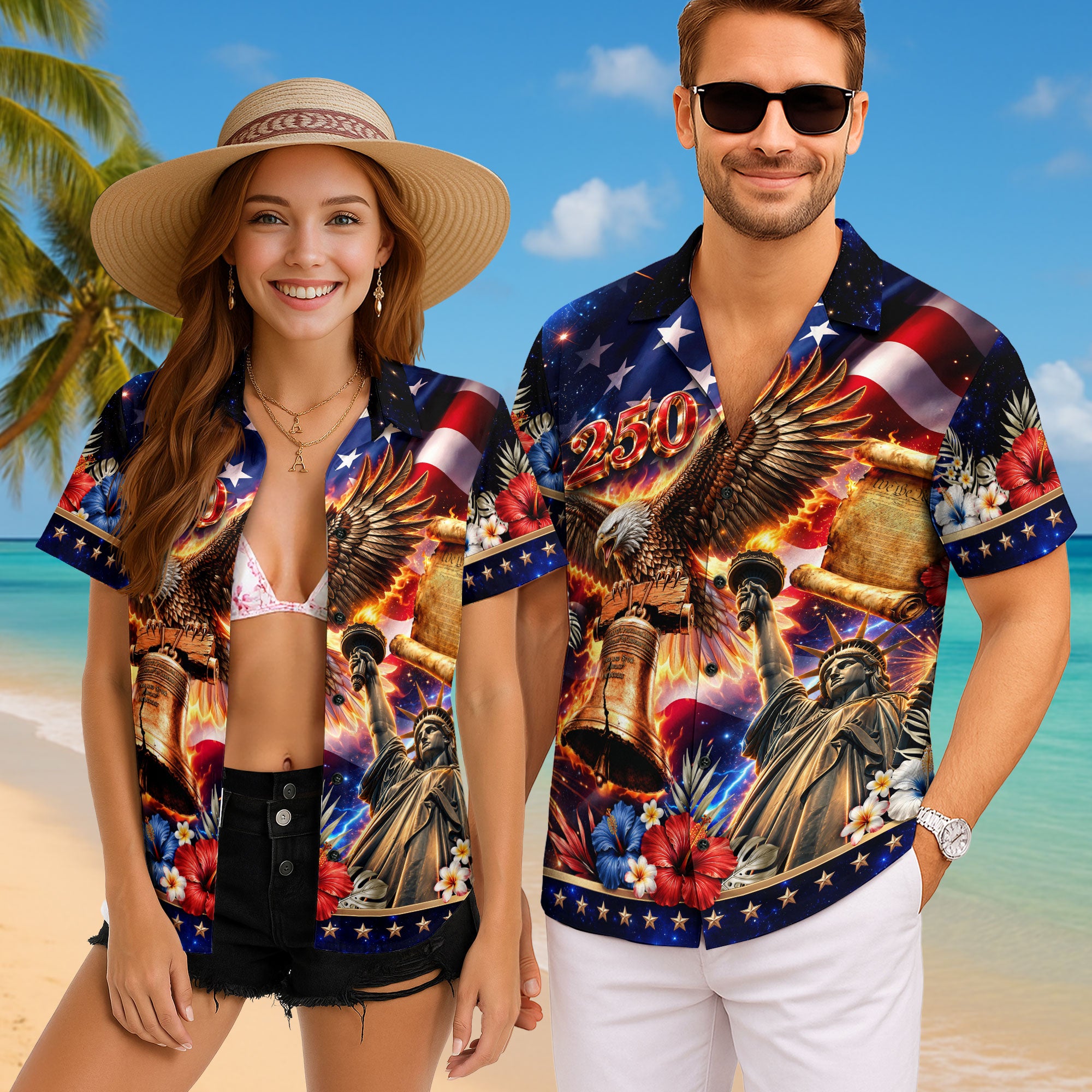 United States 250 Hawaiian Shirt Patriotic Eagle Liberty Bell Independence Day Gift