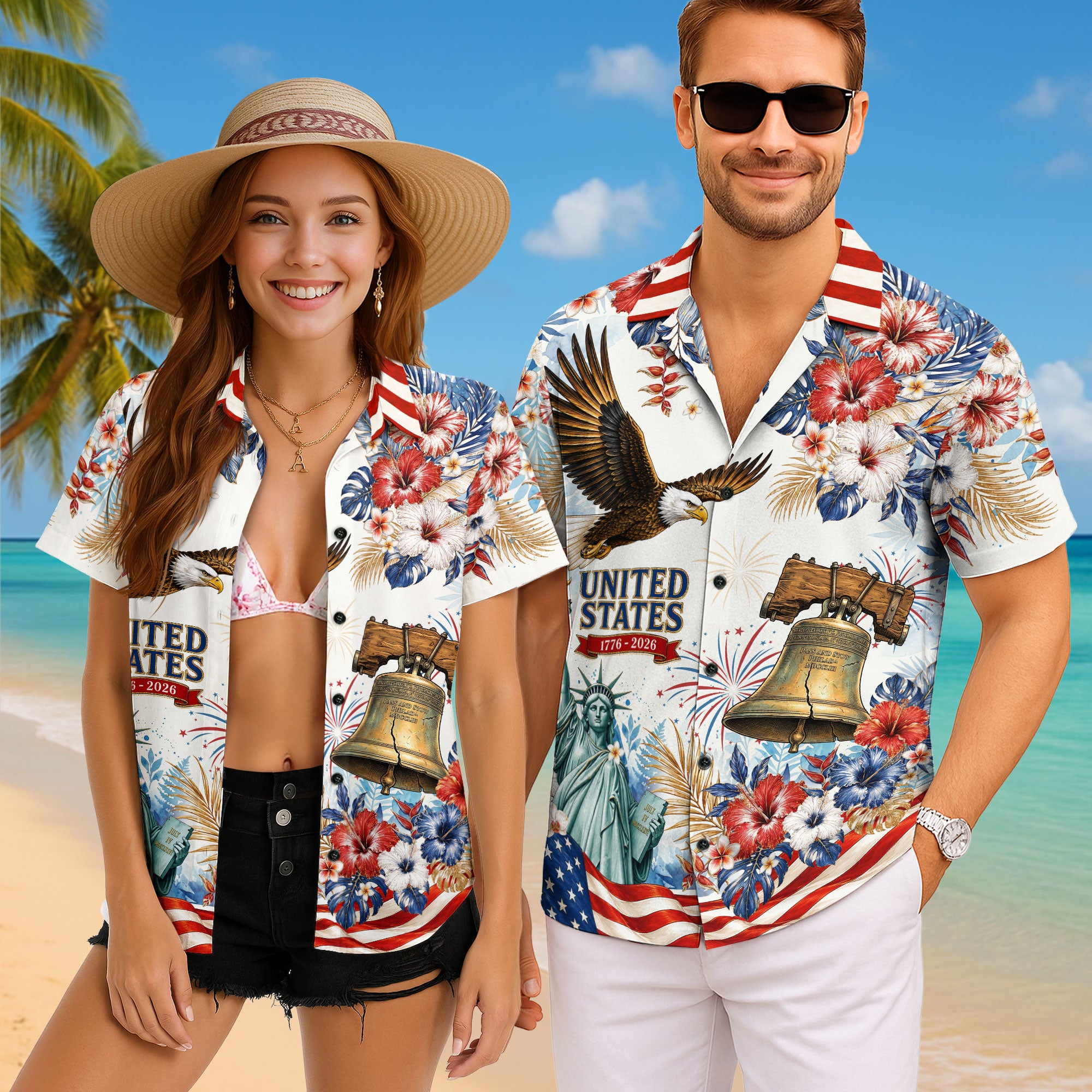 Patriotic 250 Years Hawaiian Shirt American Flag Eagle Independence Day Apparel upsale