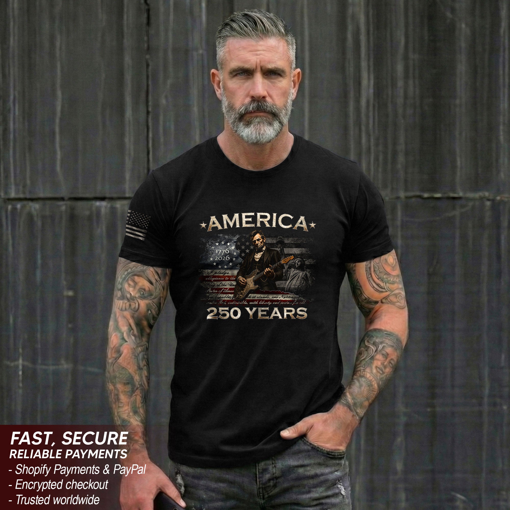 1776 2026 Shirt Vintage Abraham Lincoln Playing Guitar US Flag Patriotic 250 Years Tee
