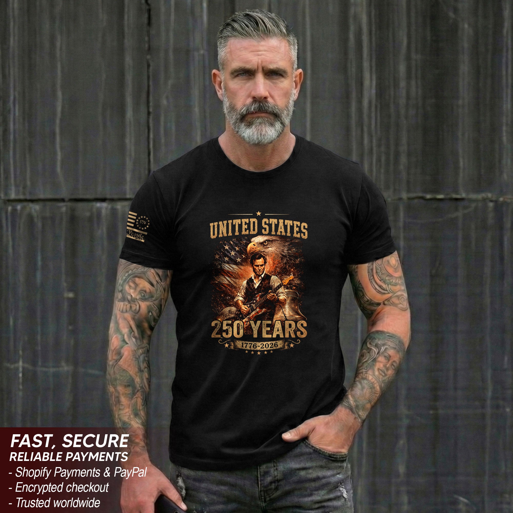 Bald Eagle Liberty Bell Lincoln Guitar Shirt Vintage 1776 2026 Patriotic US Flag Tee