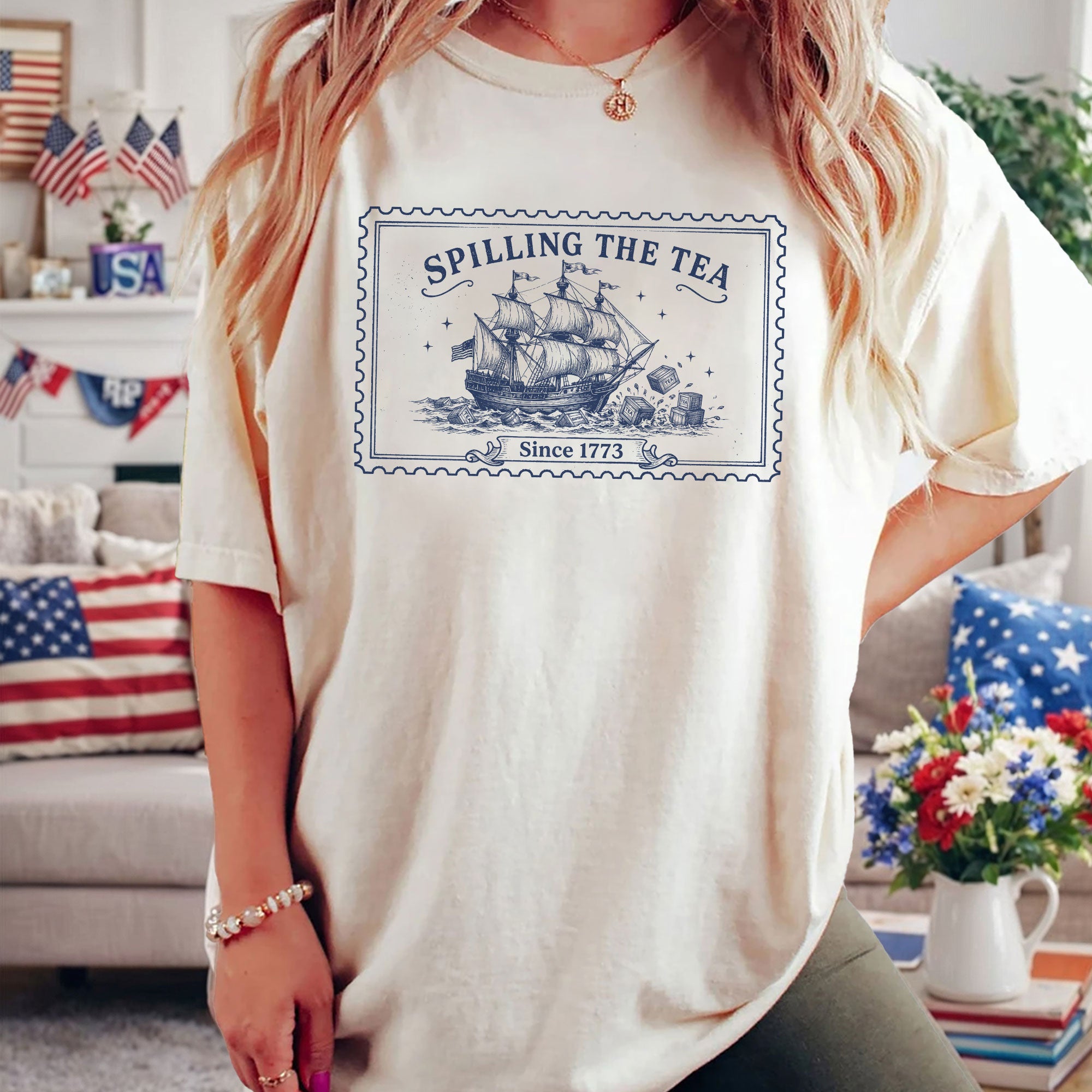 Spilling The Tea Since 1773 Shirt Vintage Boston Tea Party Stamp Tee Retro History