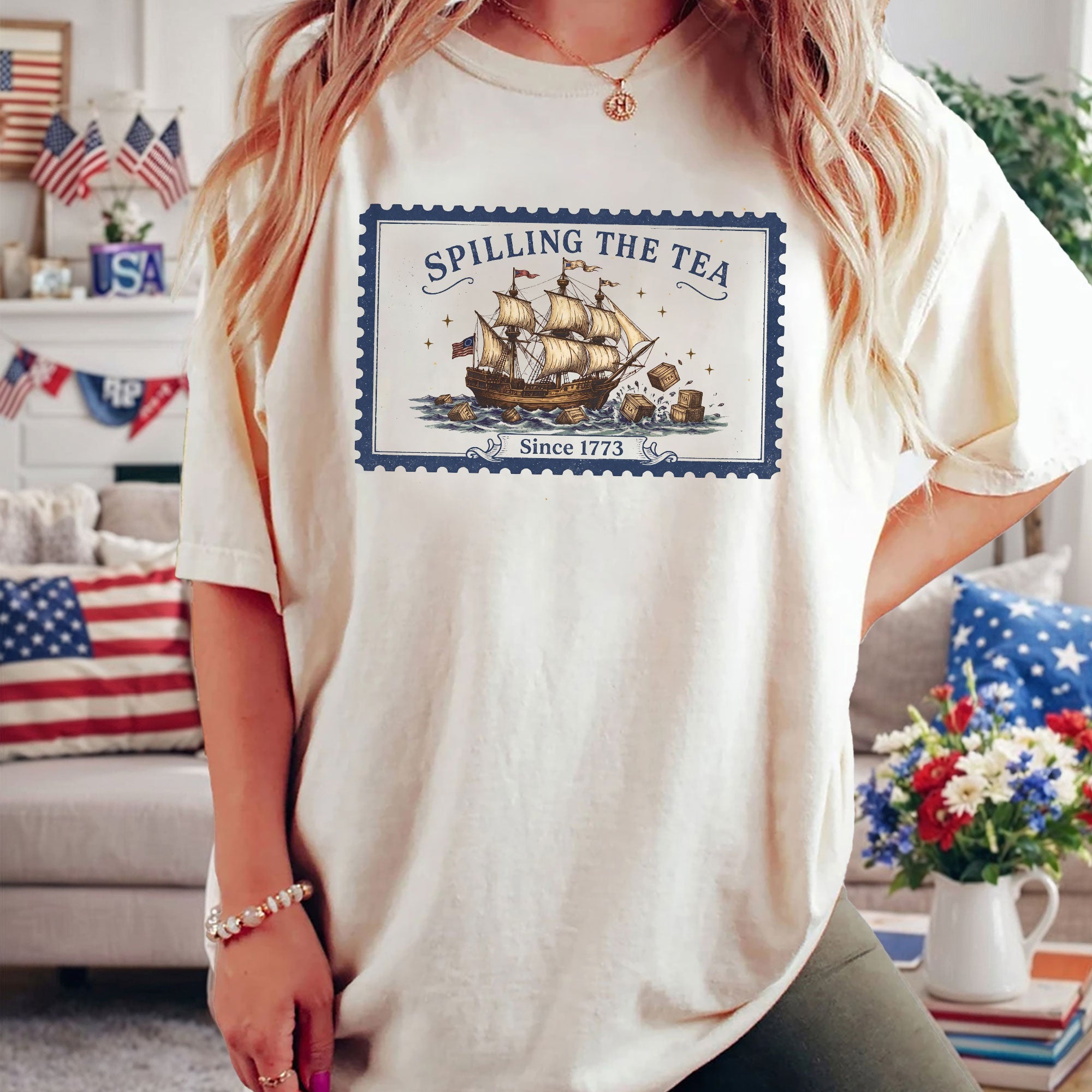 Spilling The Tea Since 1773 Shirt Vintage Postage Stamp Tee Boston Tea Party Tshirt