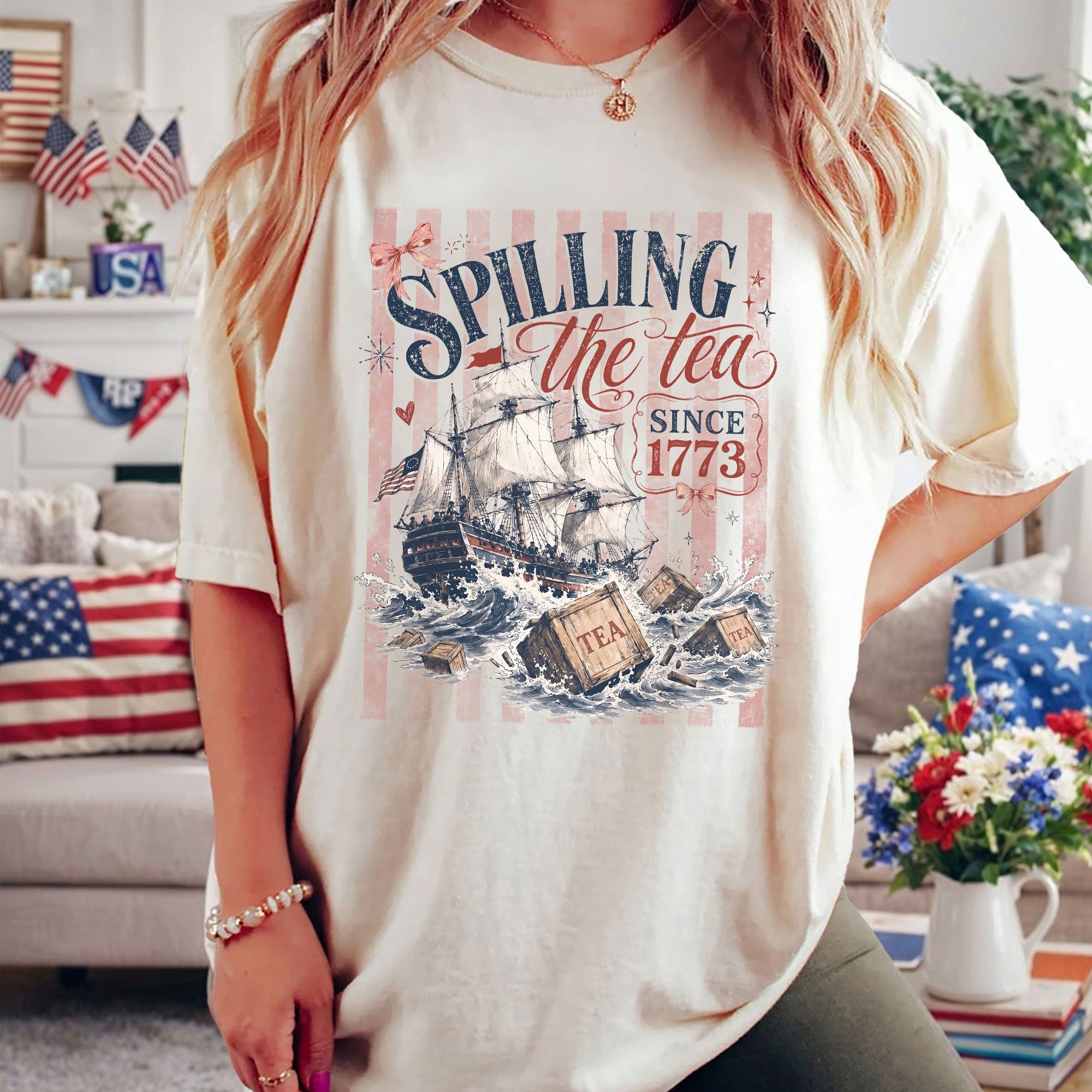 Spilling The Tea Since 1773 Shirt American History Graphic Tee Classic Separated Stripes