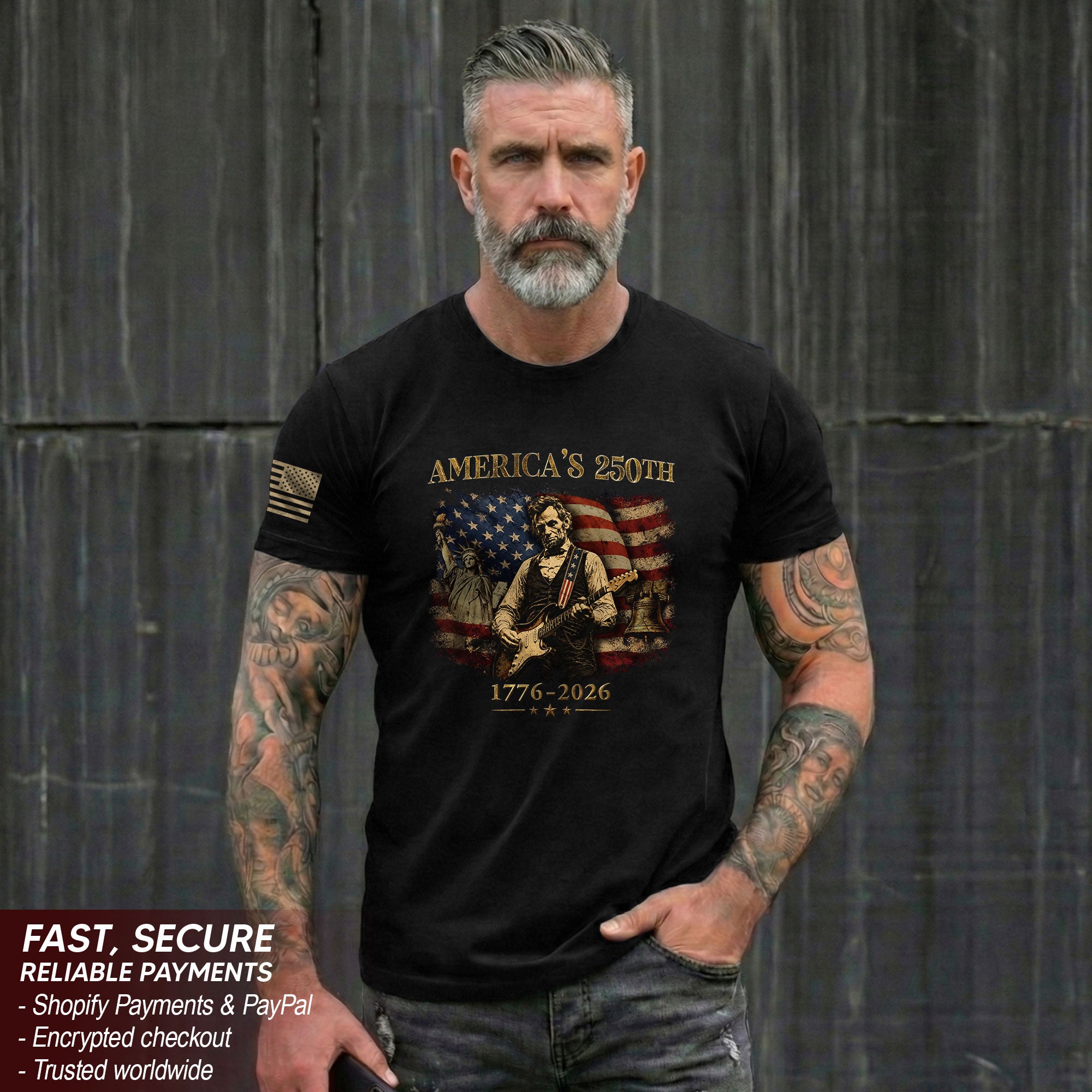 Liberty Bell Statue of Liberty Lincoln Guitar Shirt US Flag Patriotic 1776 2026 Tee