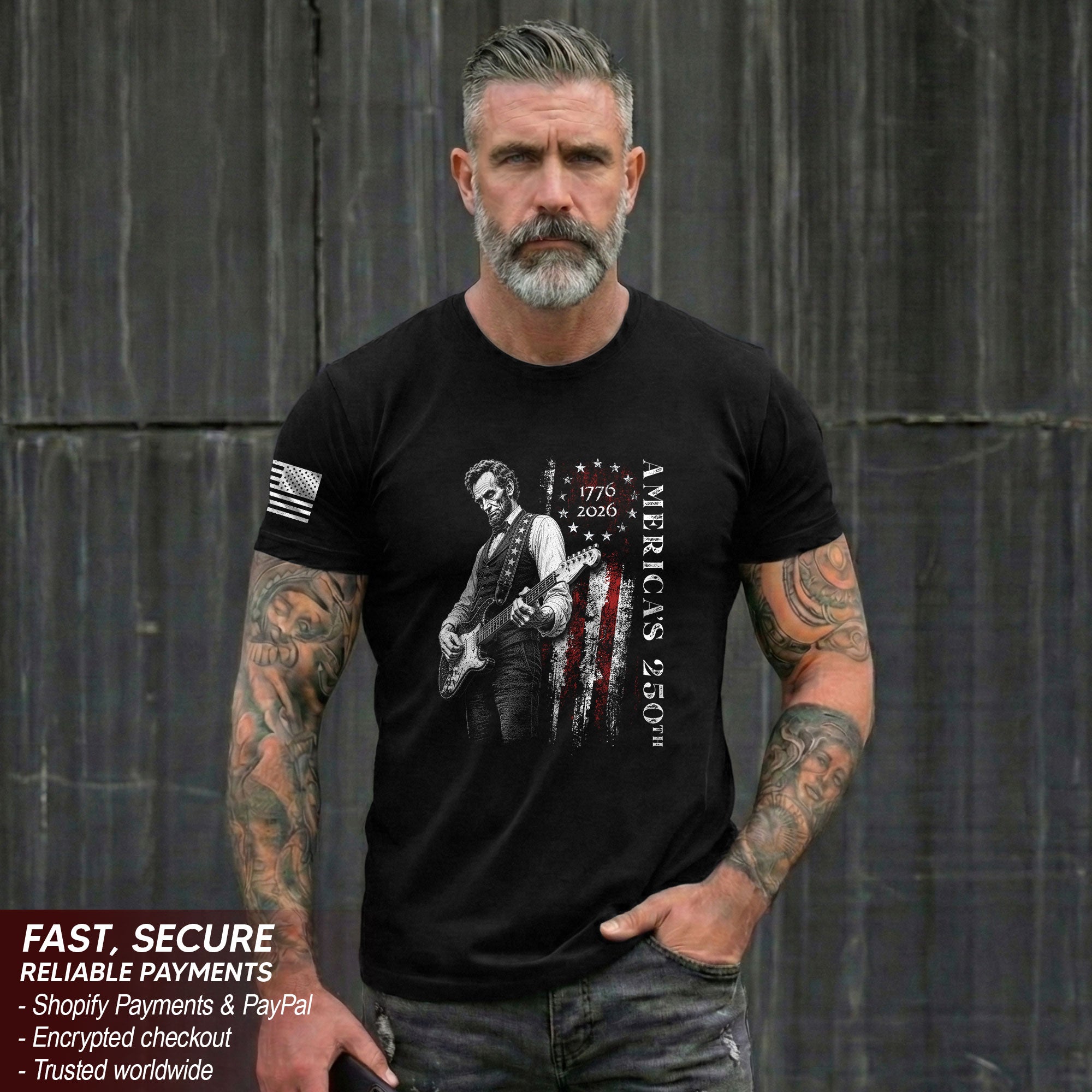 Betsy Ross Flag Abraham Lincoln Guitar Shirt Vintage 1776 2026 Patriotic USA T-Shirt