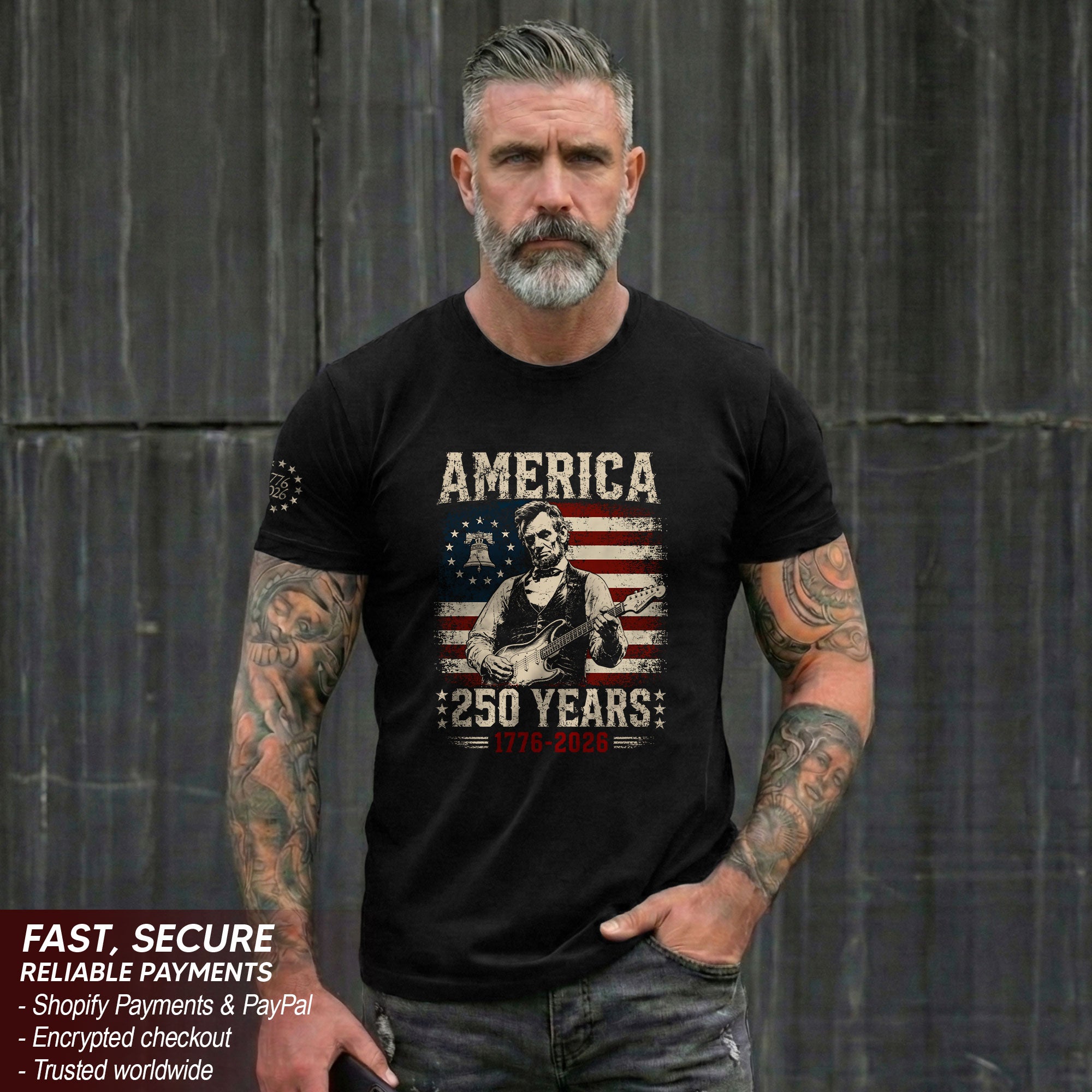 Liberty Bell Abraham Lincoln Guitar Shirt Vintage 1776 2026 US Flag Patriotic Men Tee