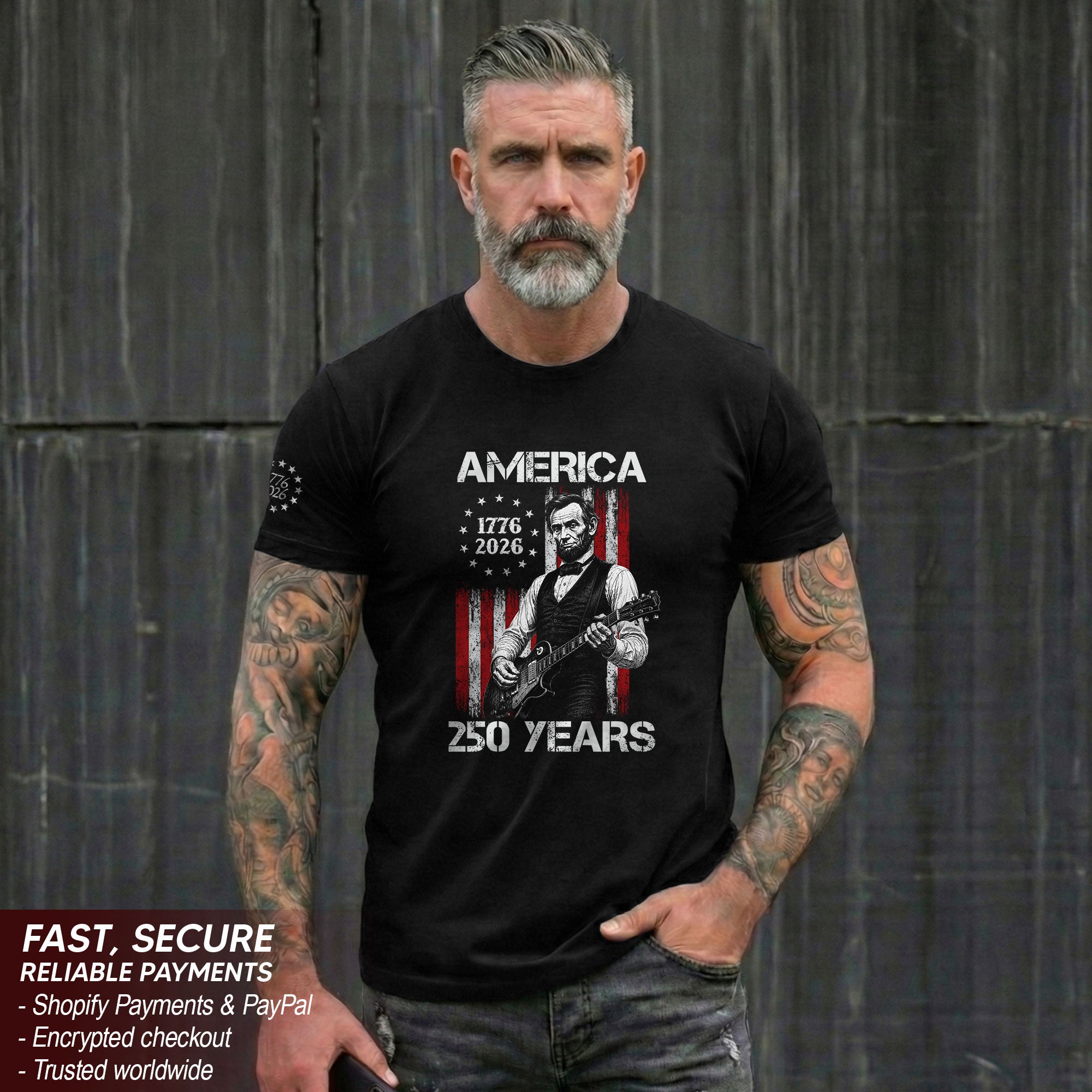 Betsy Ross Flag Lincoln Guitar Shirt Vintage 1776 2026 Patriotic US Flag 250 Years Tee