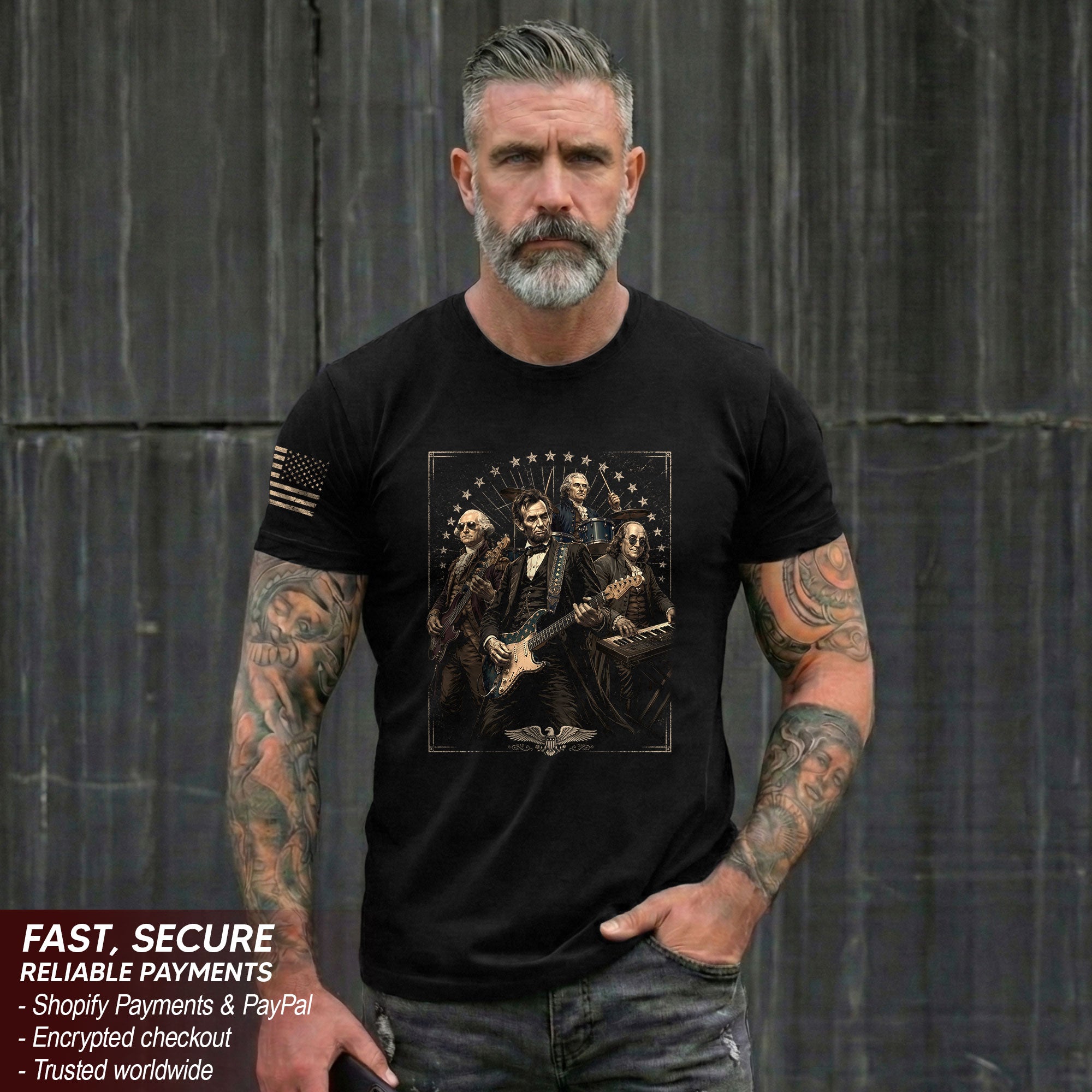 Presidents Rock Band Shirt Funny Patriotic Founding Fathers Graphic Tee