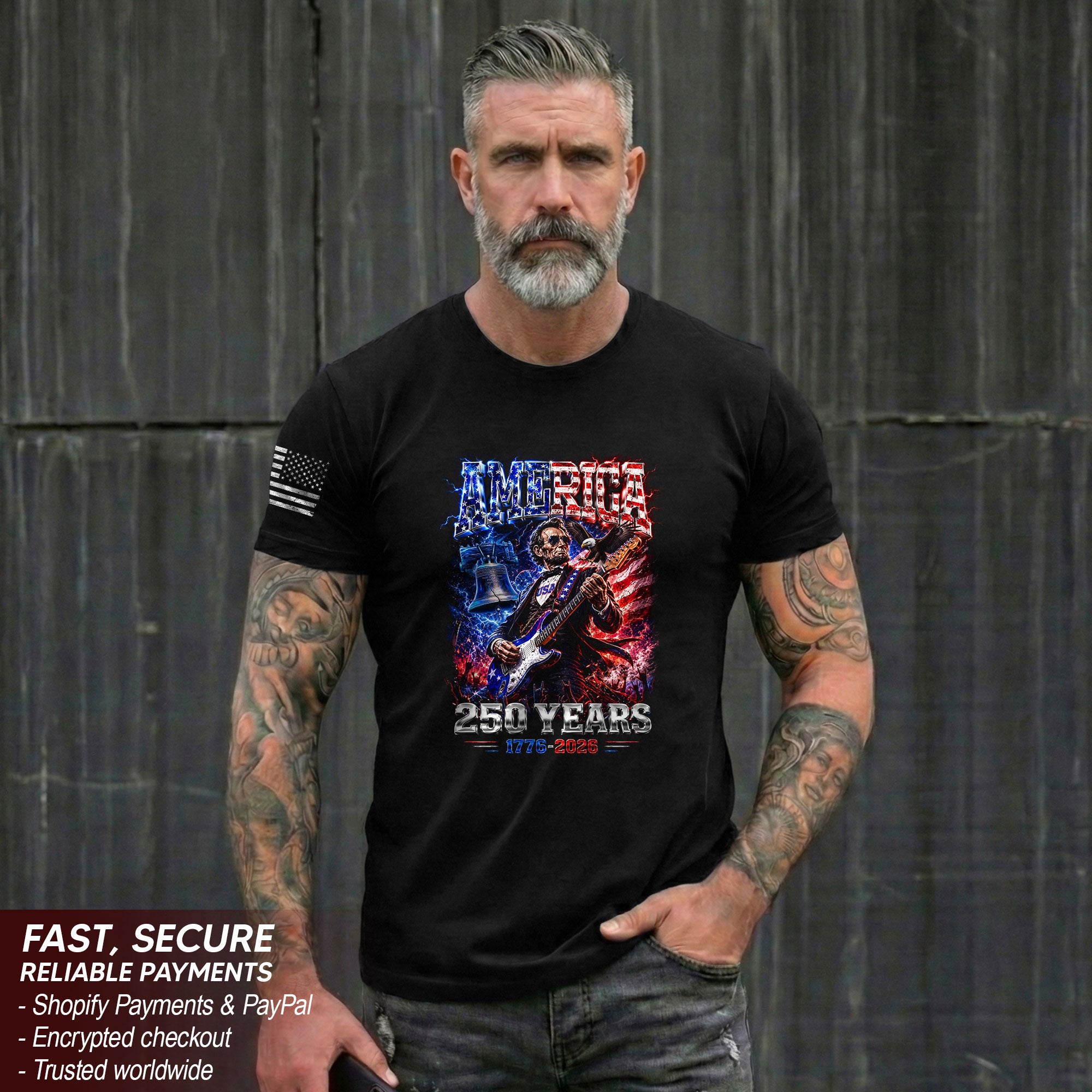 Abraham Lincoln Rock Guitar Shirt Liberty Bell Patriotic 1776 2026 Tee