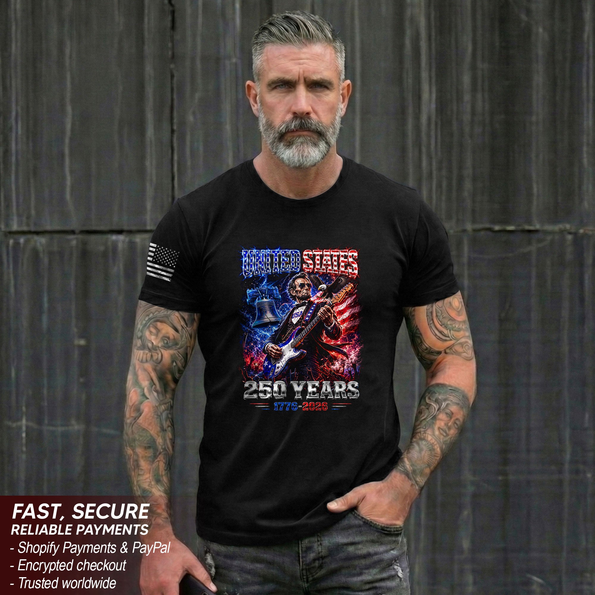 Abraham Lincoln Rock Guitar Shirt Liberty Bell Patriotic 1776 2026 Tee