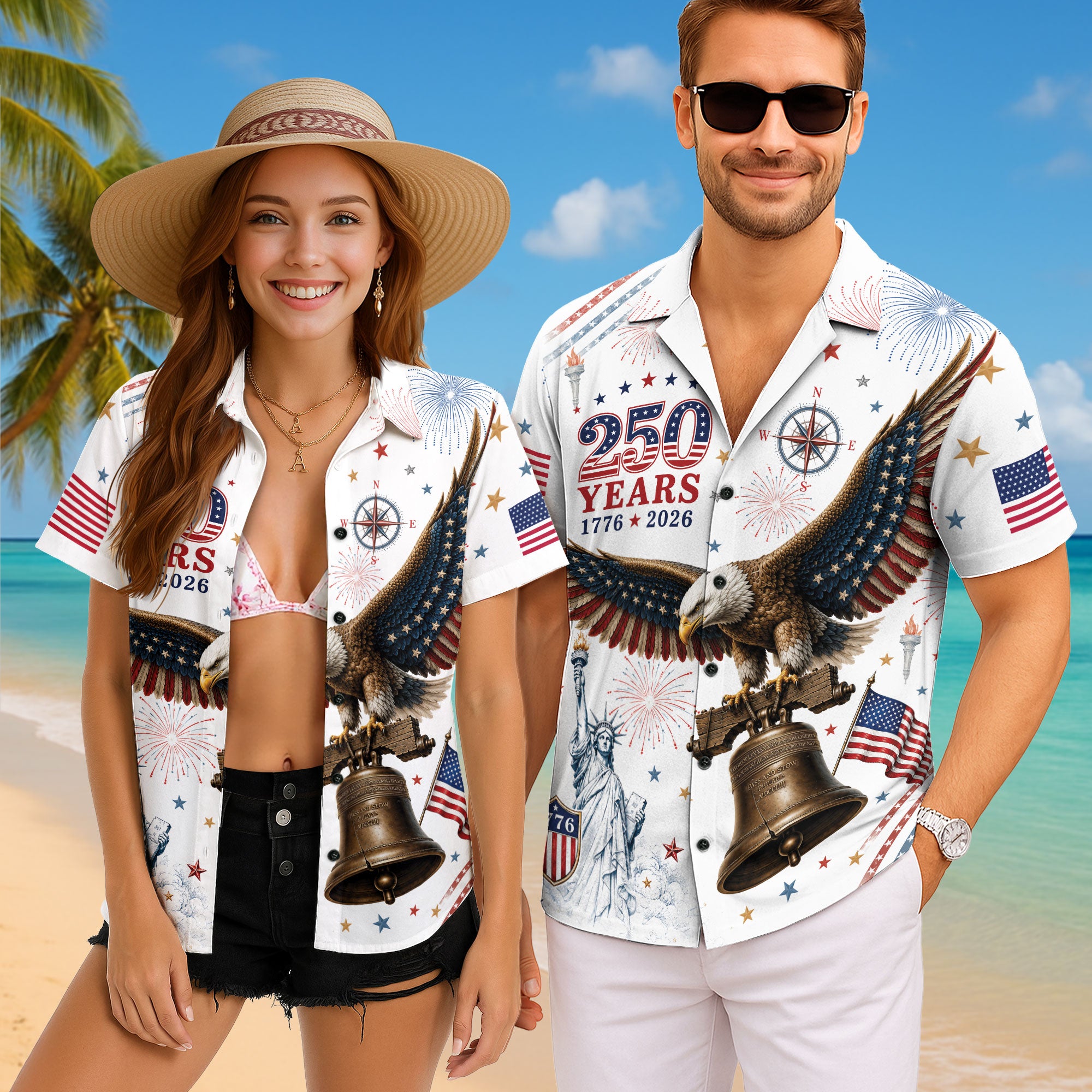 Hawaiian Shirt 4th of July Independence Day US Patriotic Eagle Graphic Button Down