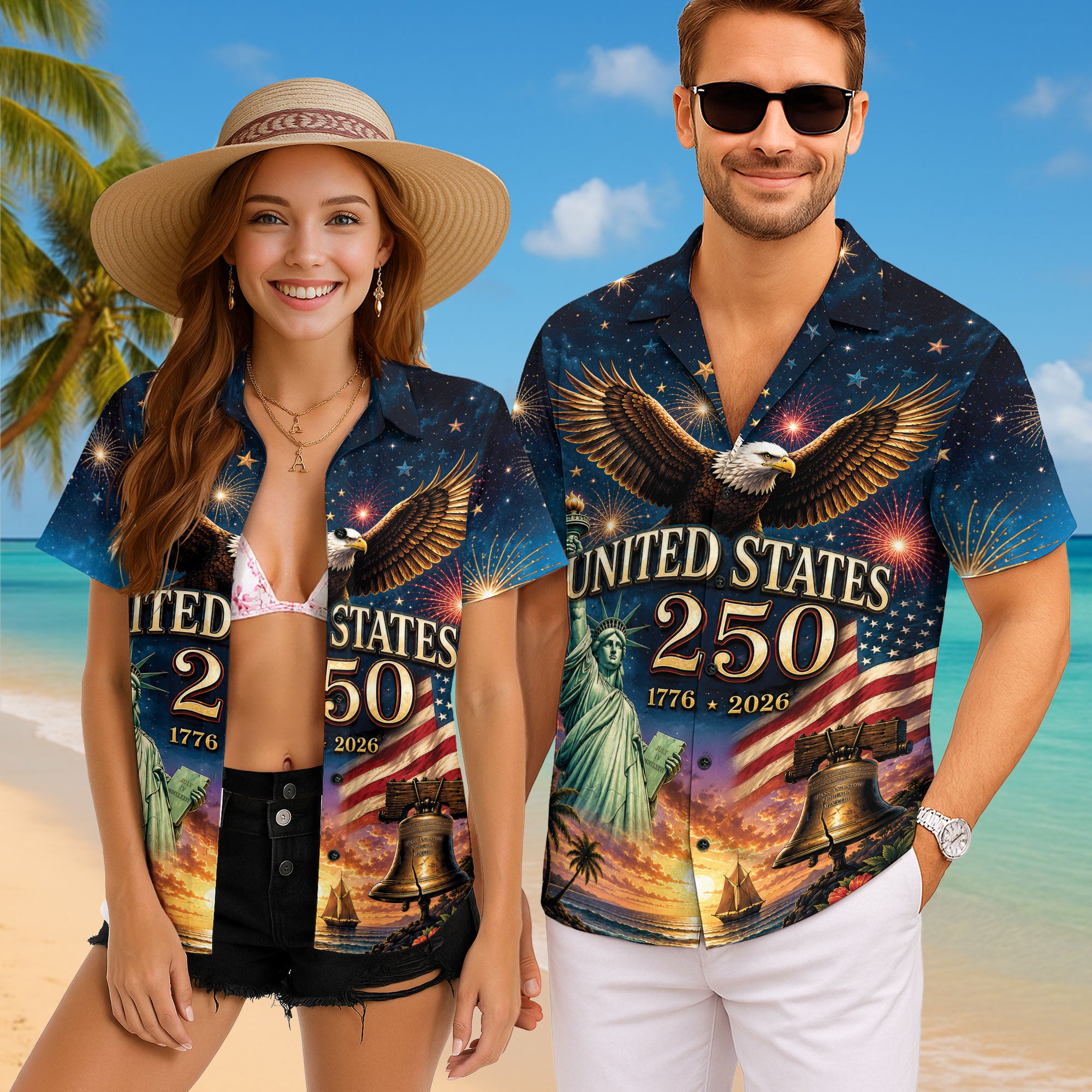 Hawaiian Shirt 250th Anniversary Patriotic US Flag Liberty Bell Gift For Men Women