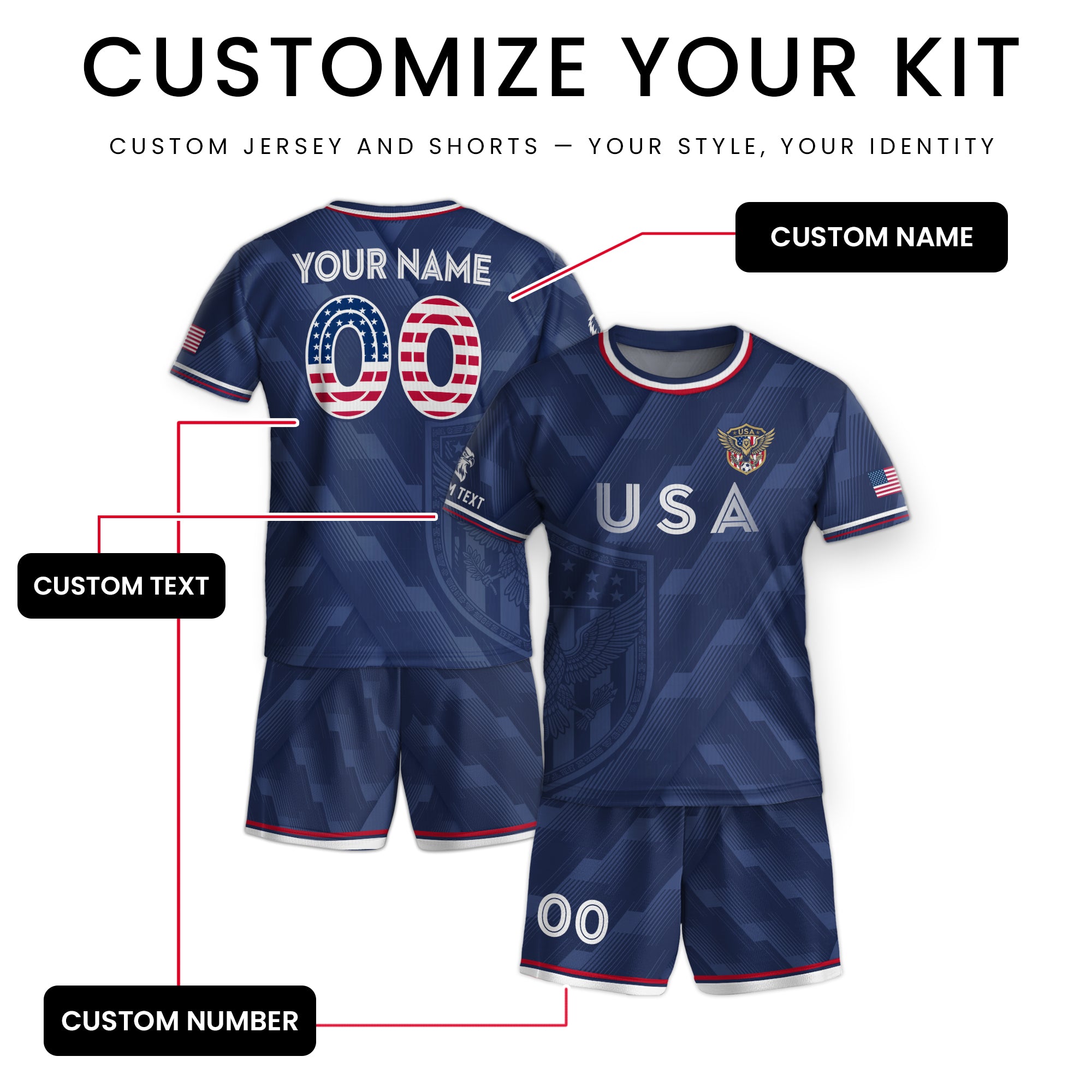 Custom Name Kids Soccer Jersey Personalized USA Youth Athletic Sport T Shirt