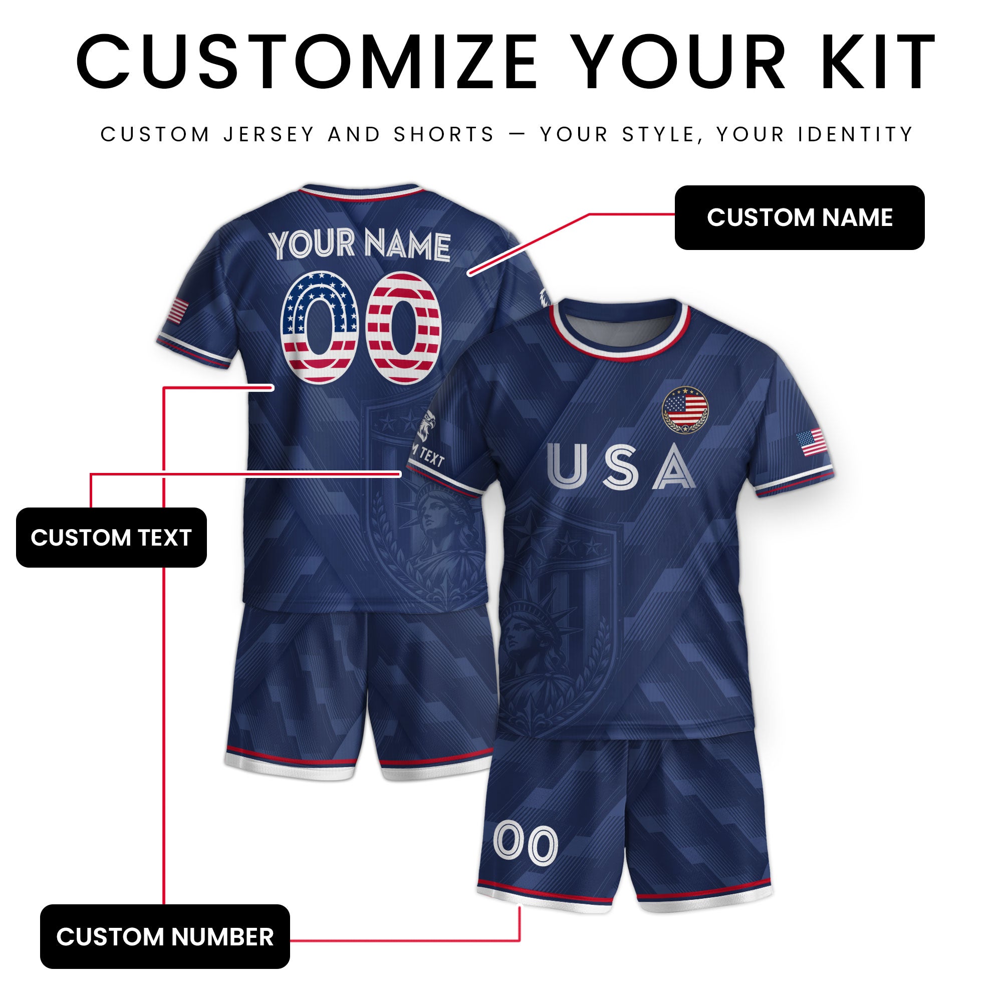 Custom Name Kids Soccer Jersey Personalized USA Youth Athletic Sport T Shirt