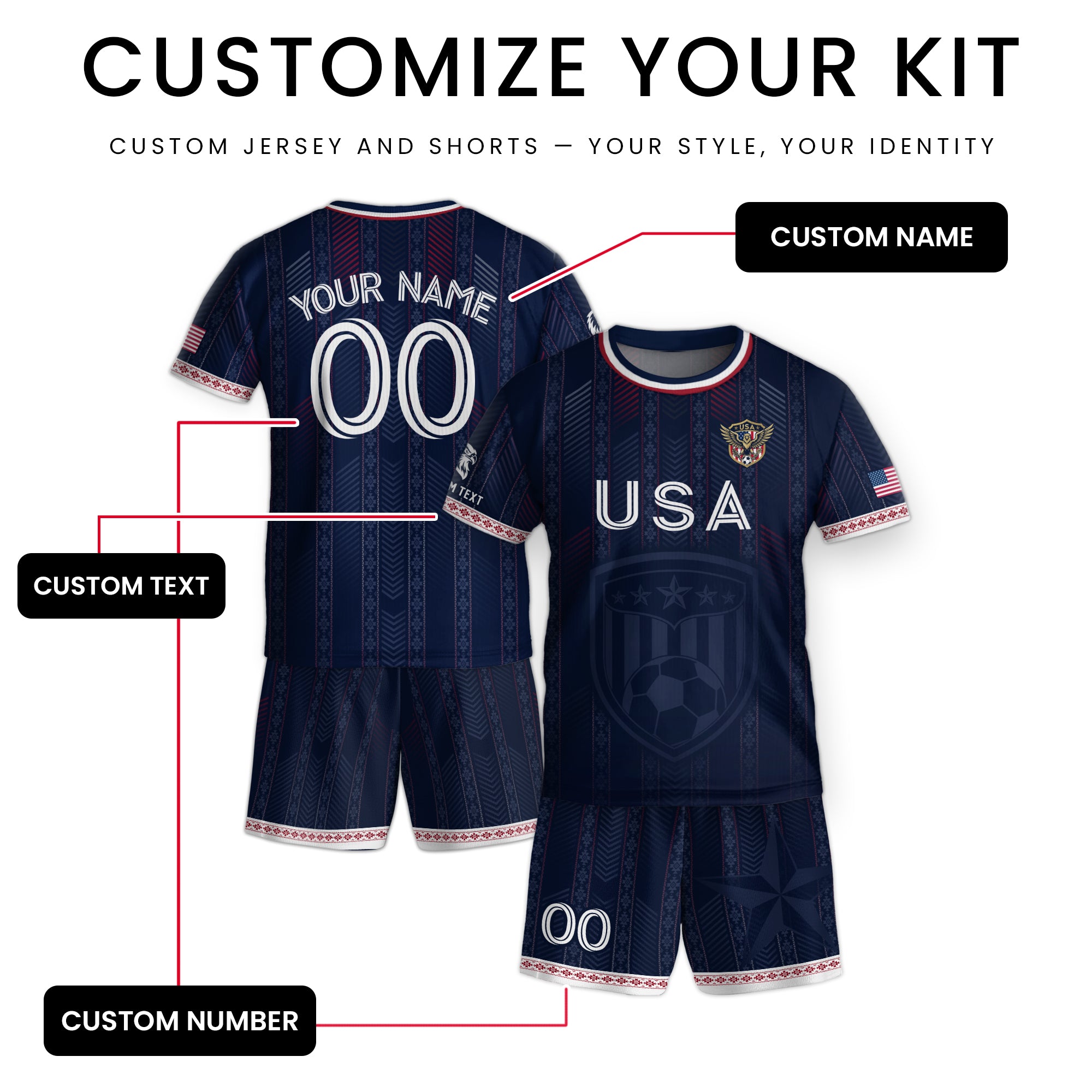 Personalized Youth Soccer Jersey Style Custom Name Number USA Kids Activewear Top