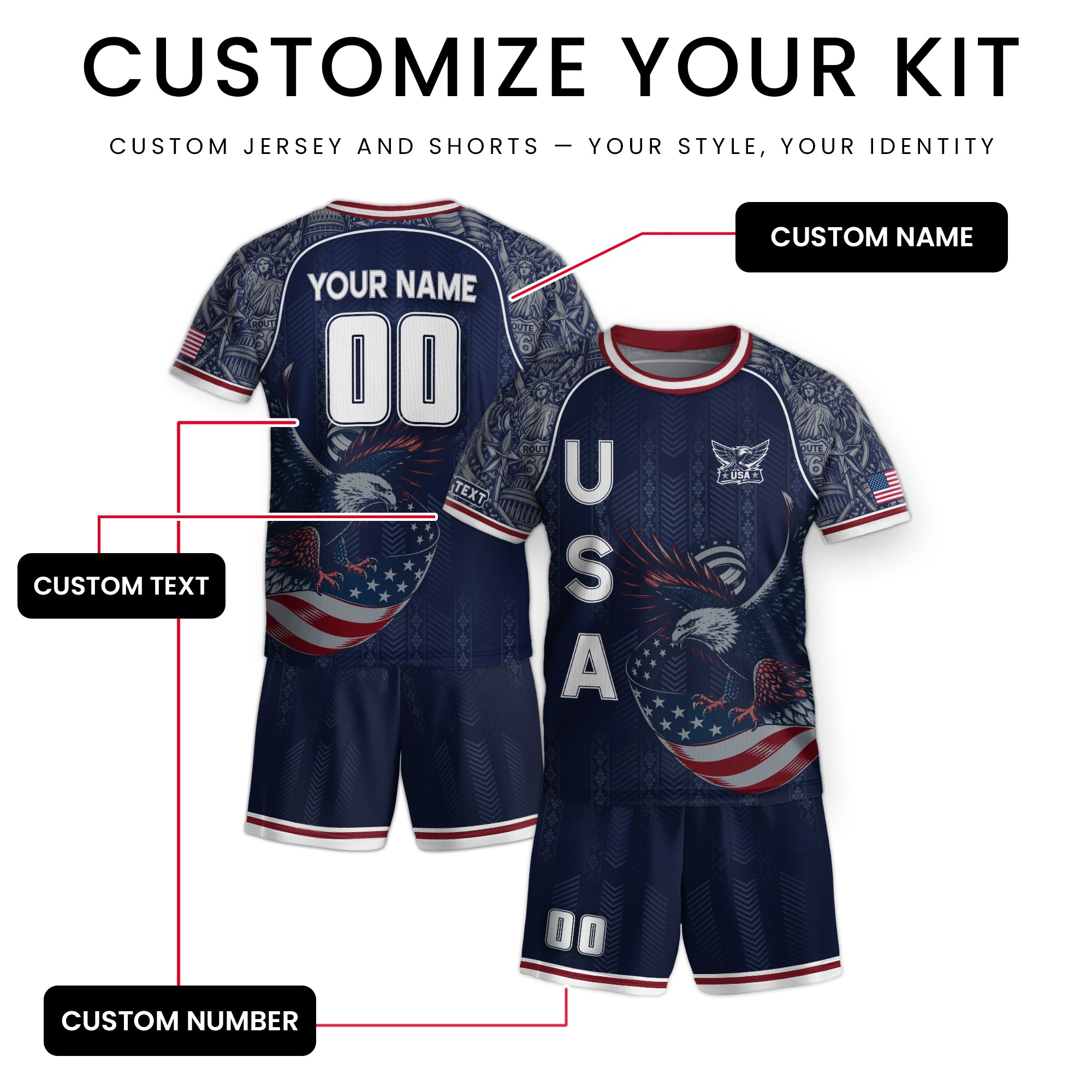 Custom Name Kids Soccer Jersey Personalized USA Youth Eagle Athletic Sport T Shirt